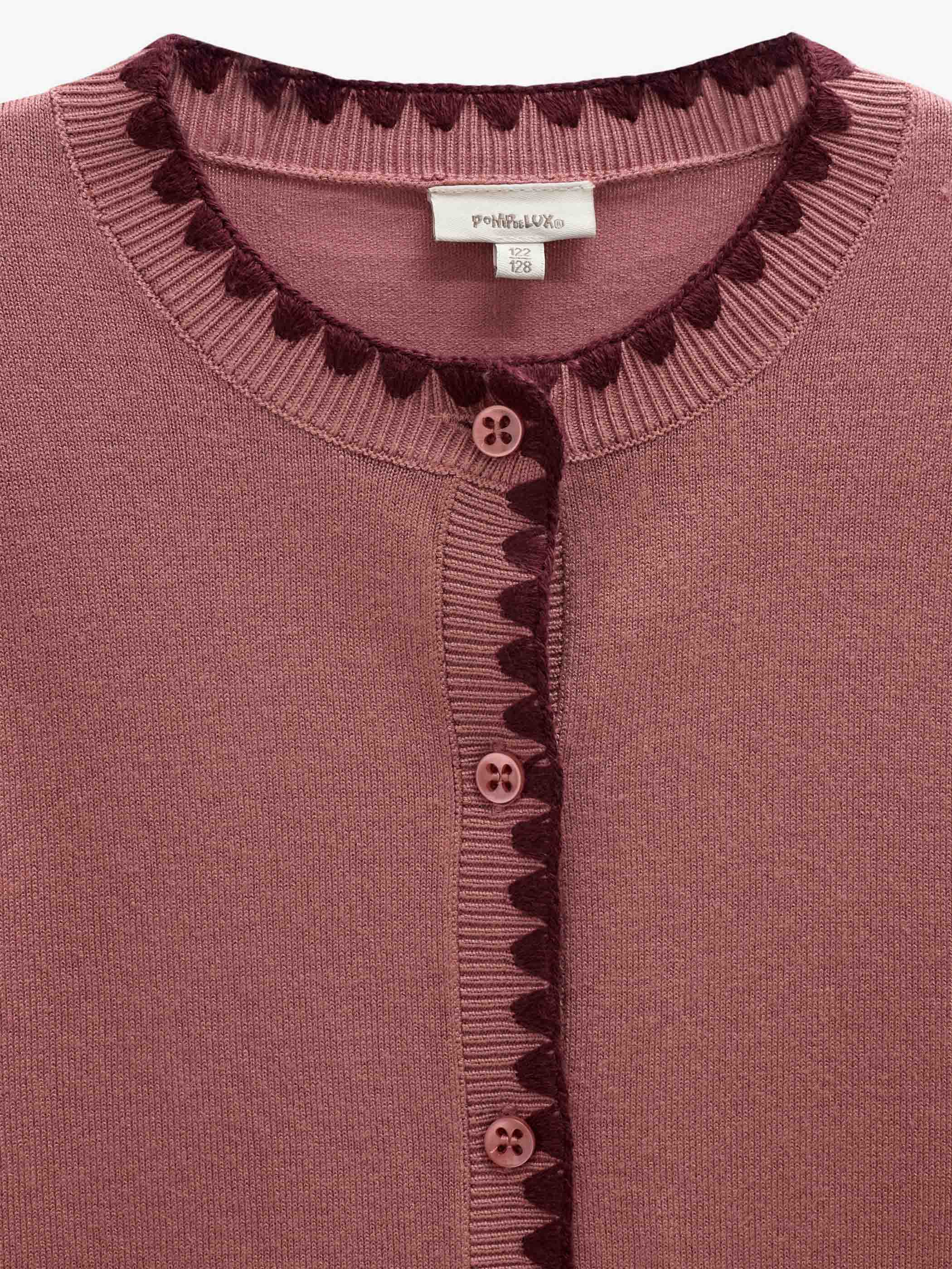 Contrast Stitch Cardigan - Tween - Dusty Rose/Bordeaux | 101635 Lia