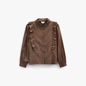 Viscose blouse met stippen en ruches Tween - Brown/Offwhite | 101662 Feline