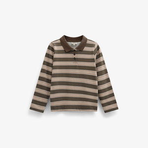 Gestreepte jersey polo met lange mouwen Kids - Brown | 101695 Hope