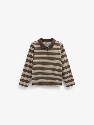Striped Long-Sleeve Jersey Polo - Tween - Brown | 101696 Hope