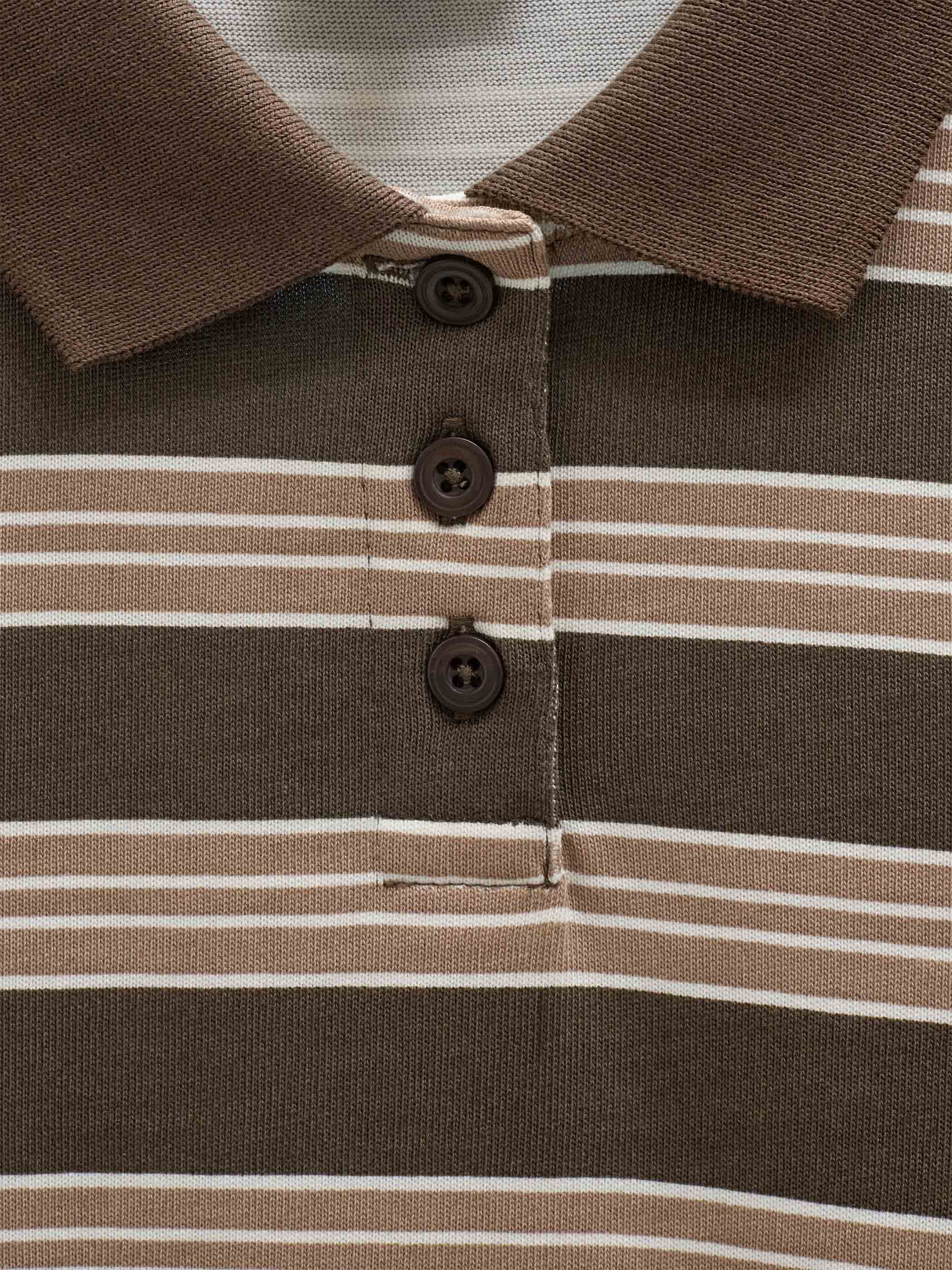 Striped Long-Sleeve Jersey Polo - Tween - Brown | 101696 Hope