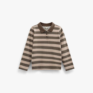 Gestreepte jersey polo met lange mouwen Kids - Brown | 101695 Hope