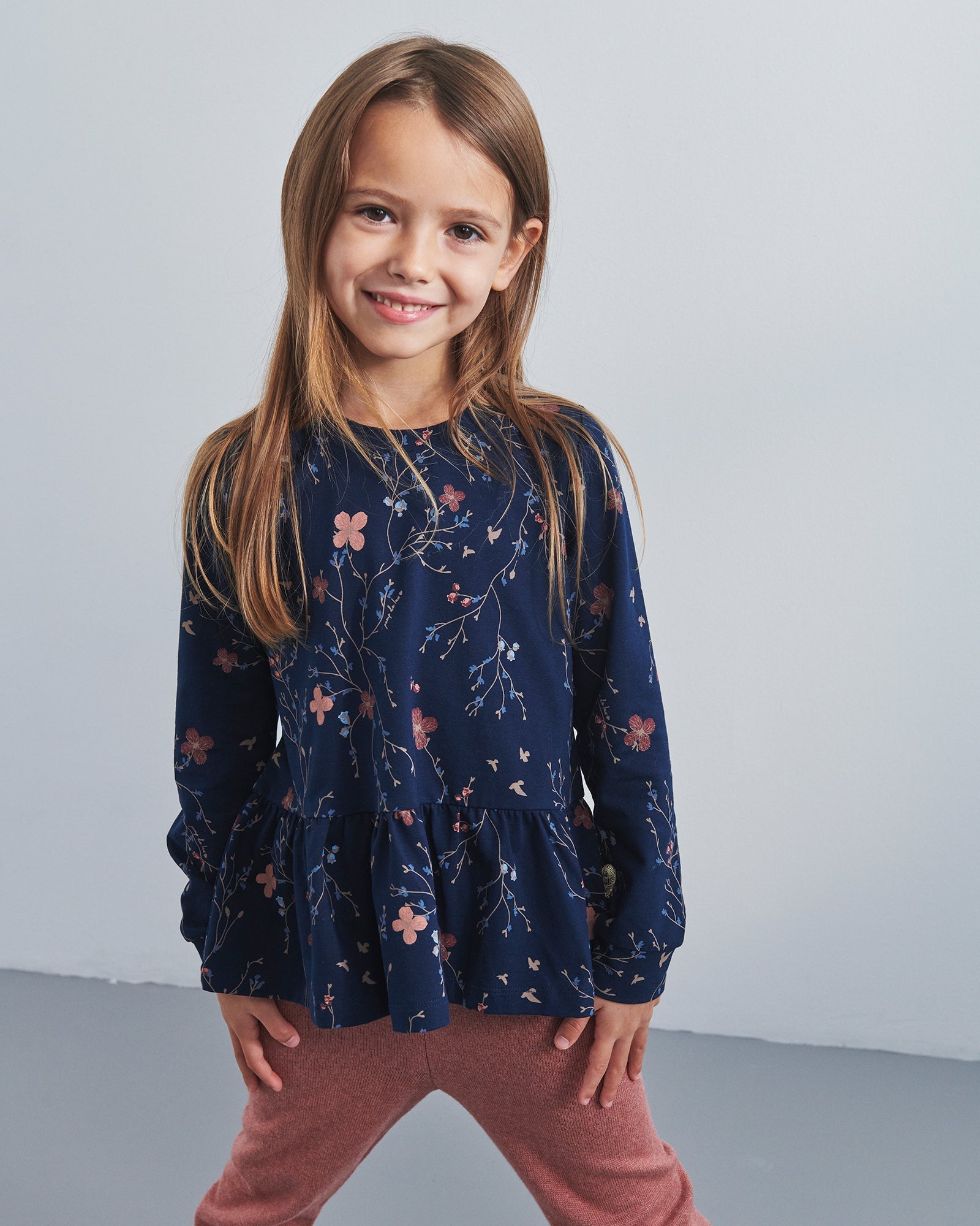 Jersey Peplum Blouse met Bloemenprint - Kids - Blue/Rose