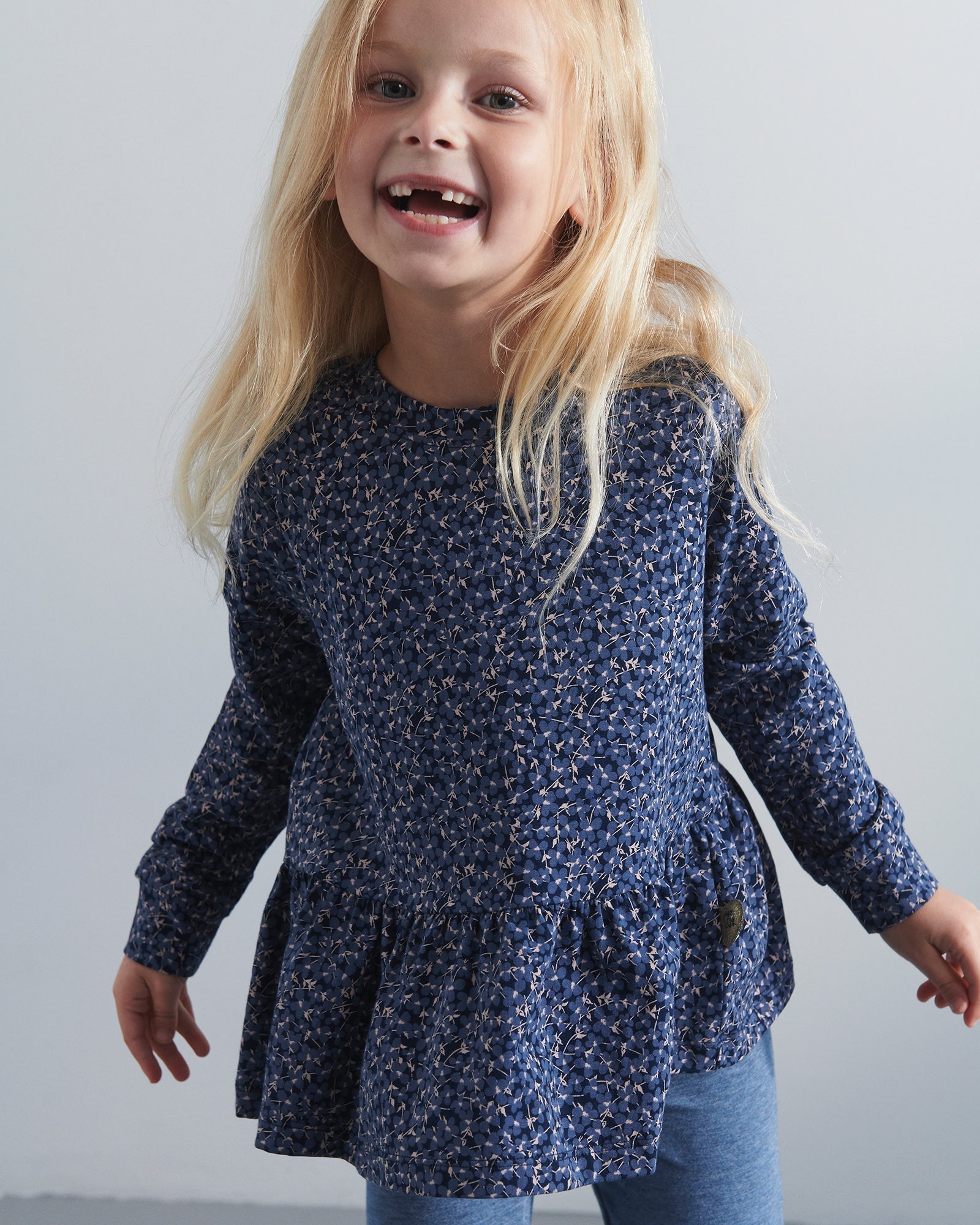 Jersey Peplum Blouse met Ditsy Print - Kids - Blue