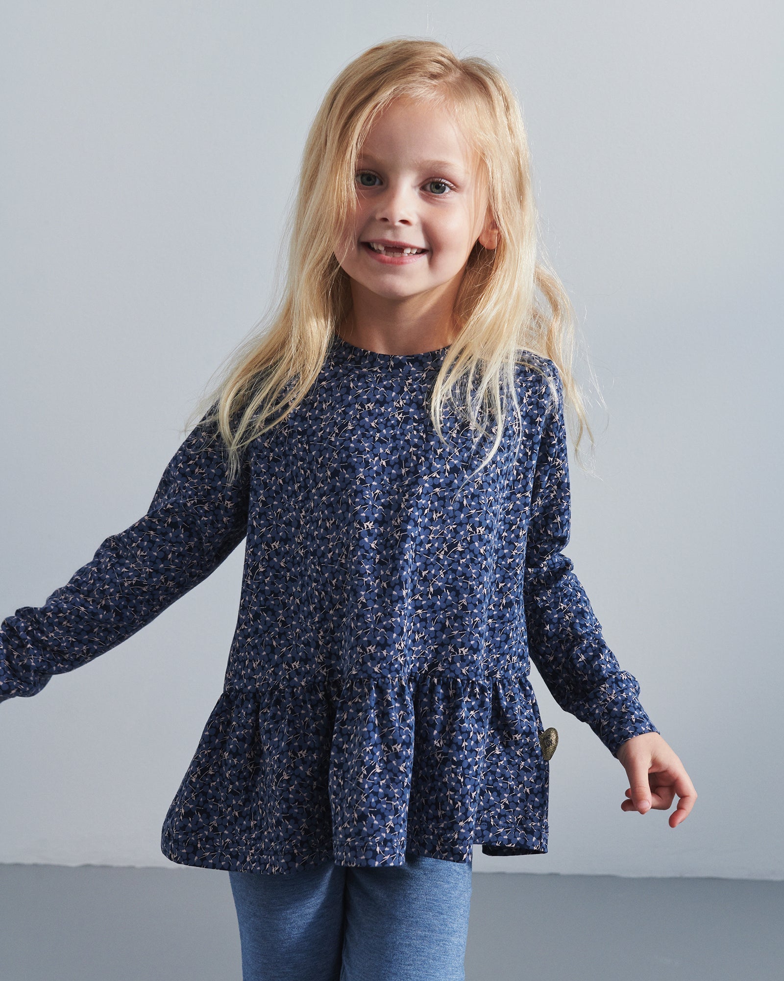 Jersey Peplum Blouse met Ditsy Print - Kids - Blue