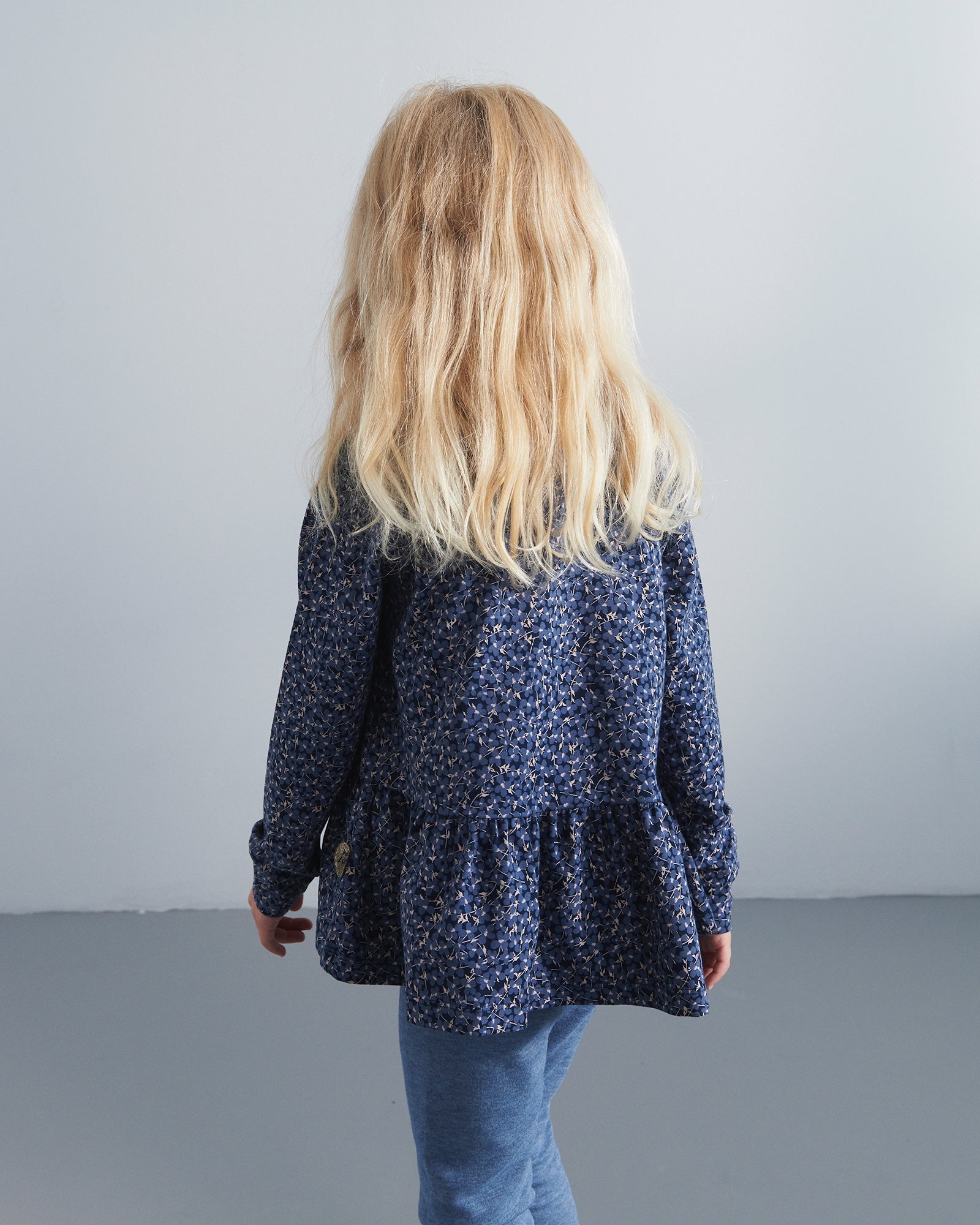 Jersey Peplum Blouse met Ditsy Print - Kids - Blue