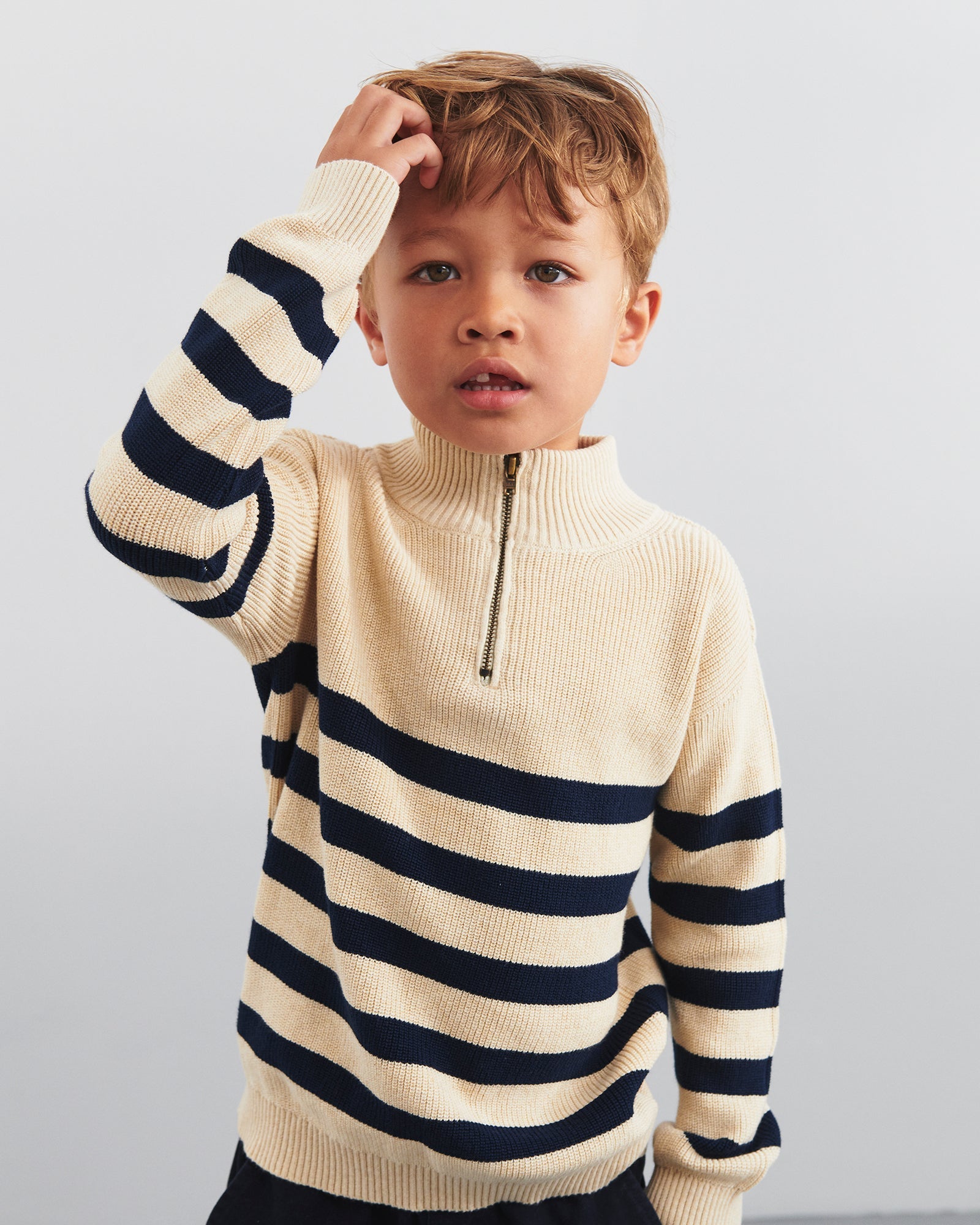 Sweater met kwart rits - Kids - Beige/Navy