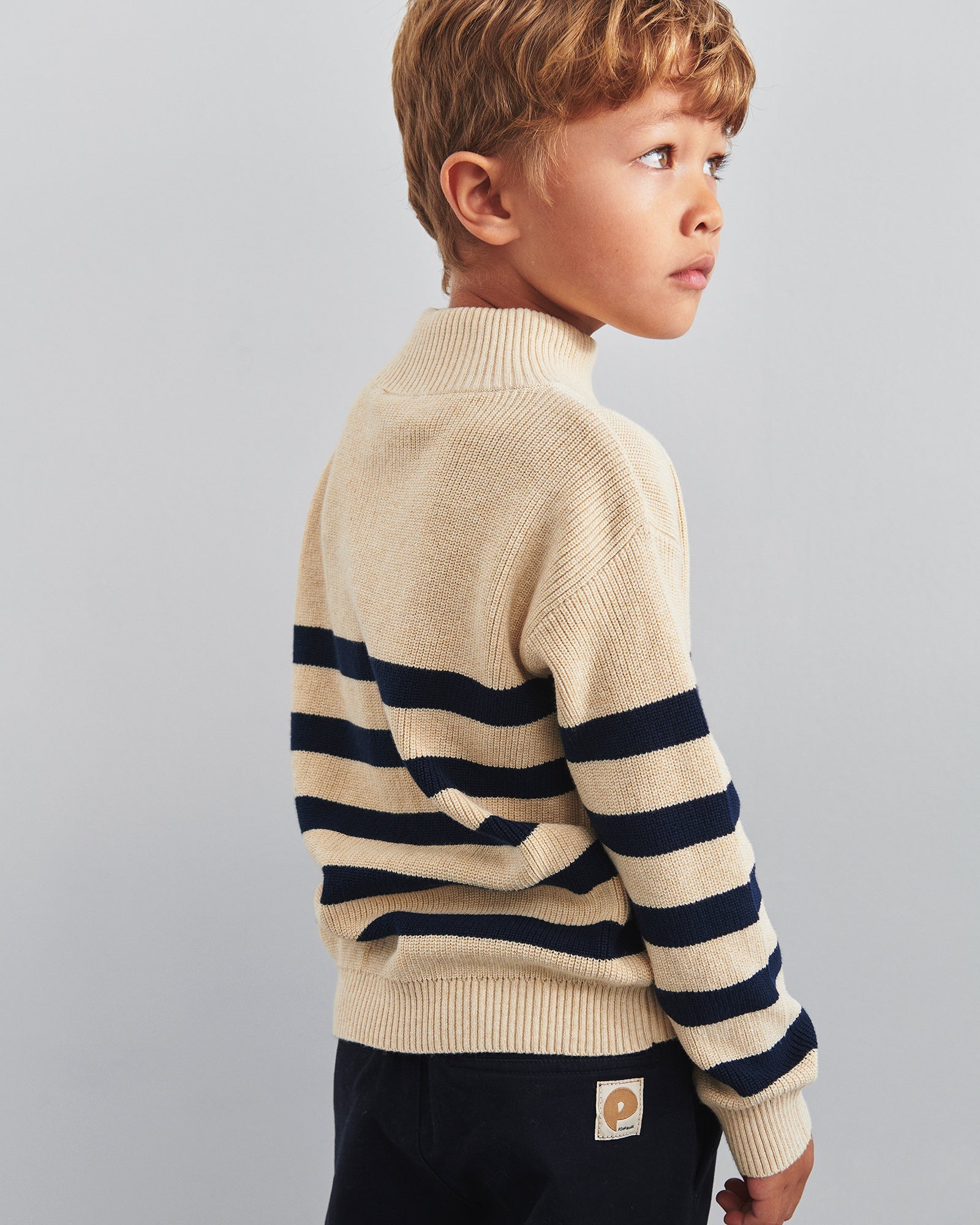 Sweater met kwart rits - Kids - Beige/Navy