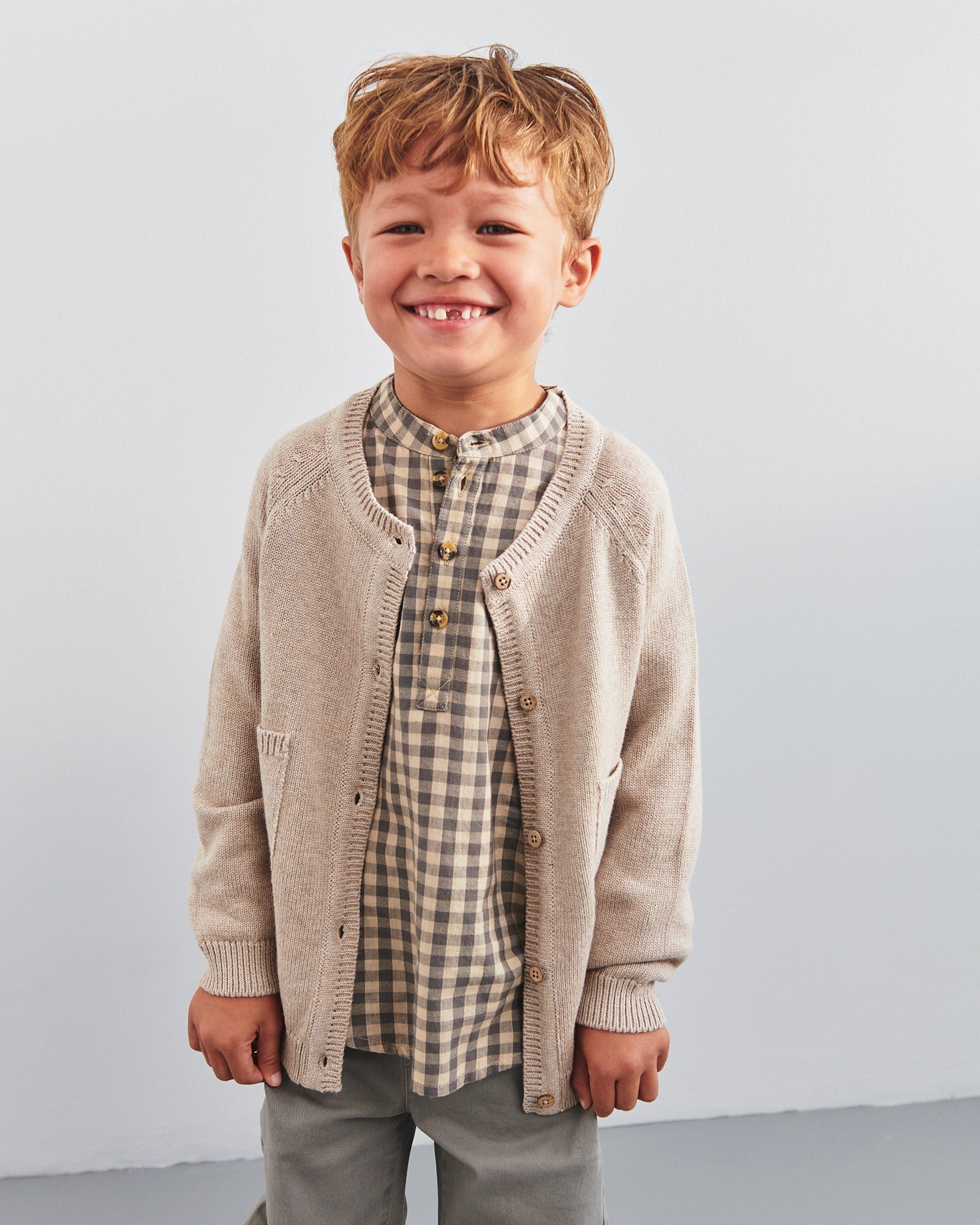 Katoenen gebreid vest - Kids - Light Beige Melange