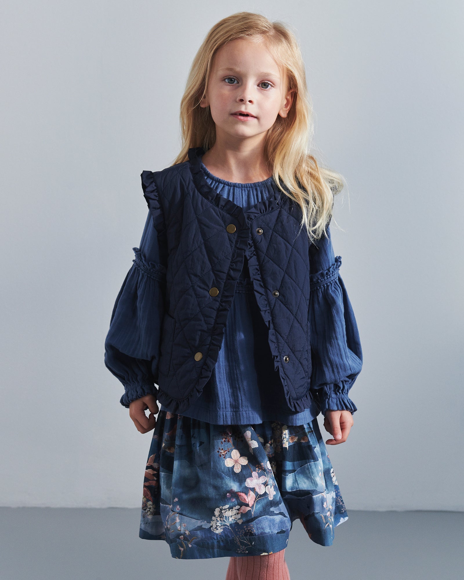 Gewatteerd gilet met ruches - Kids - Navy