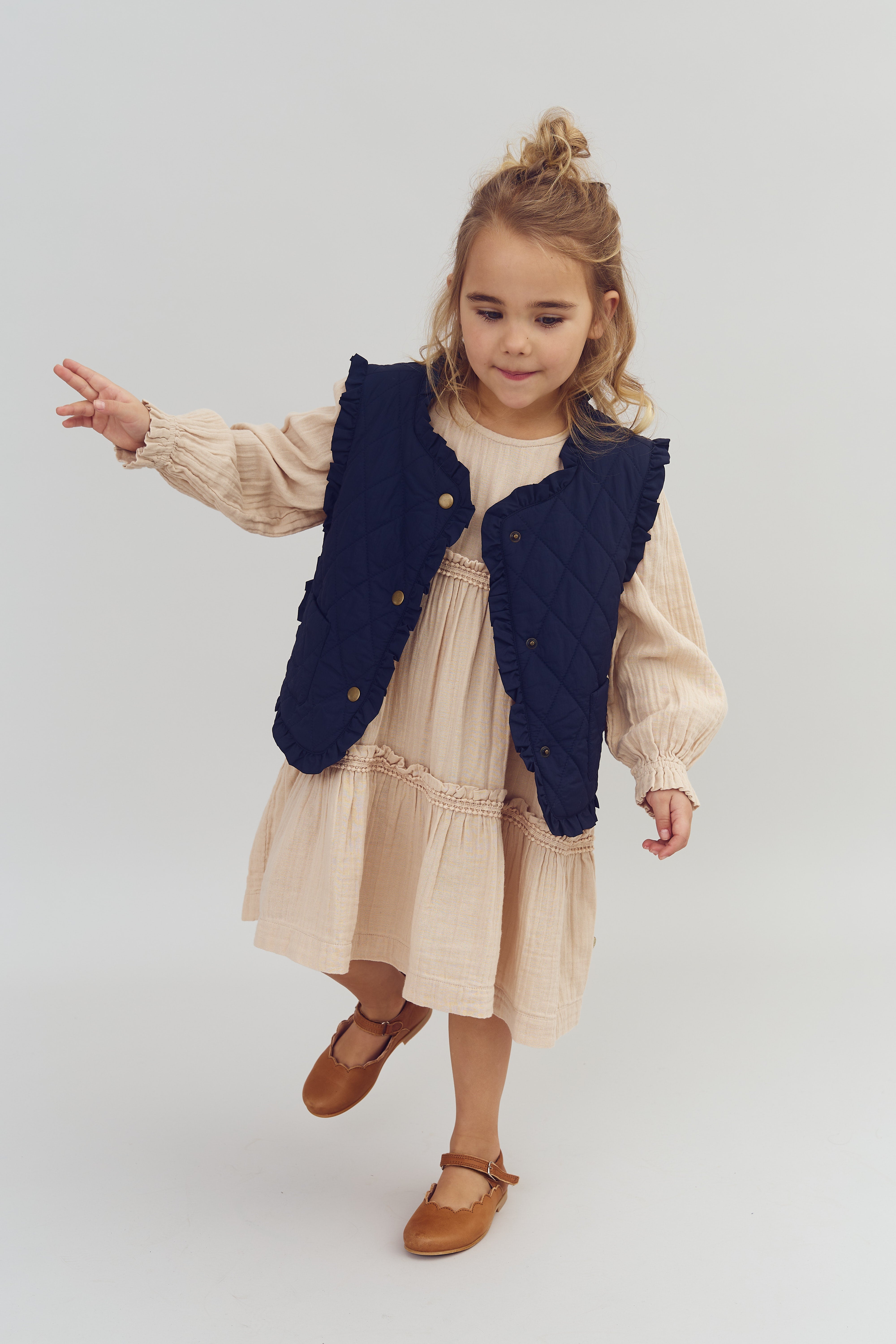 Gewatteerd gilet met ruches - Kids - Navy