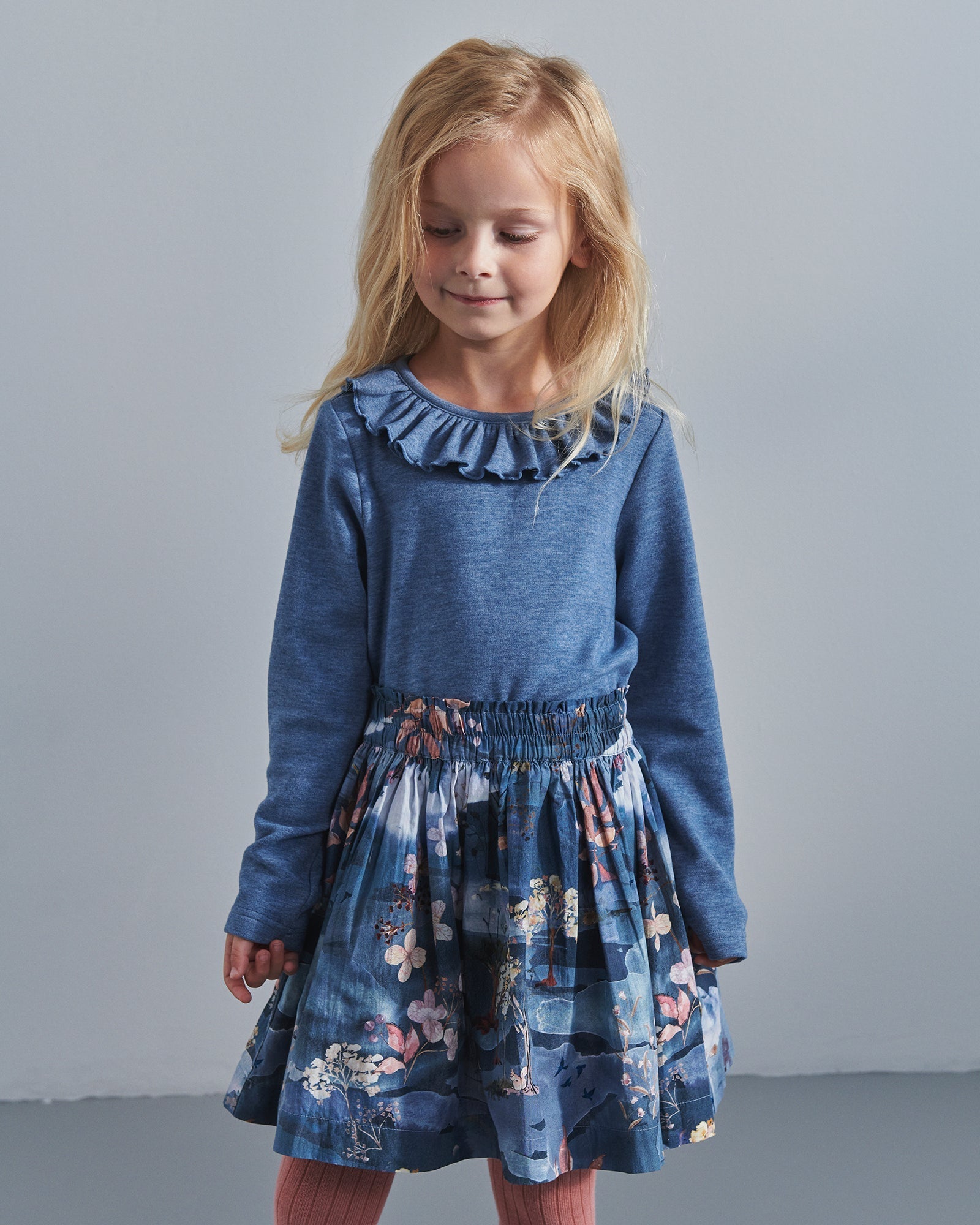 Popeline rok met landelijke print - Kids - Blue/Rose