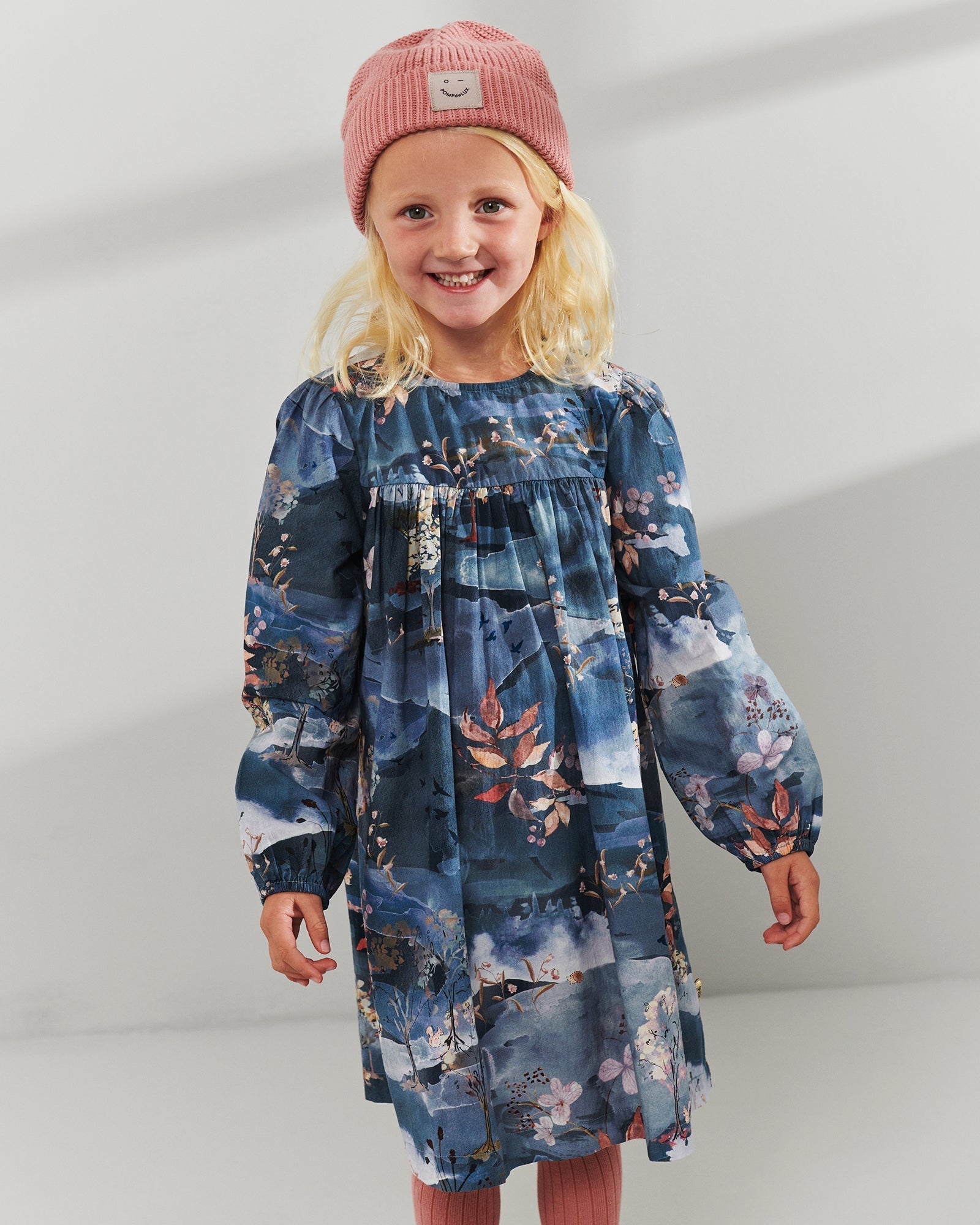 Popeline jurk met schilderachtige print - Kids - Blue/Rose