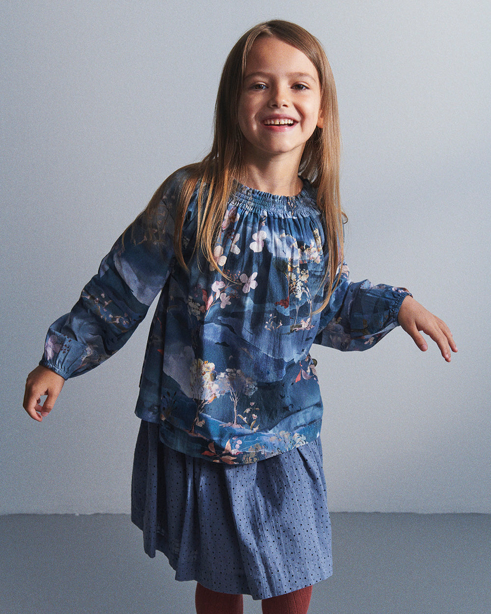 Katoenen rok met microstippen - Kids - Dusty Blue