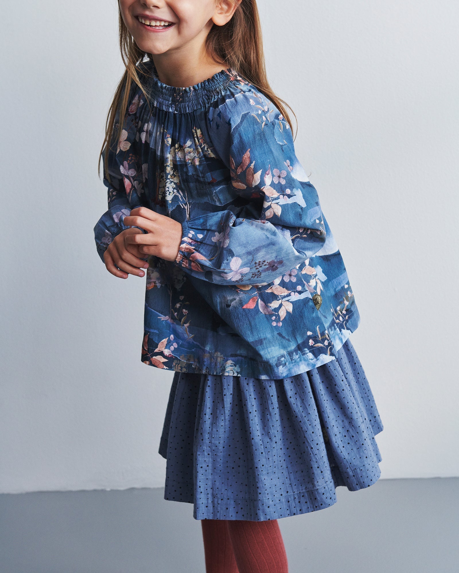 Katoenen rok met microstippen - Kids - Dusty Blue