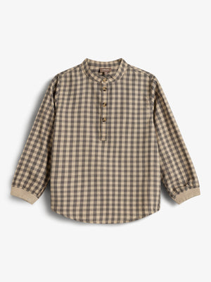 Micro Gingham Katoenen Overhemd - Kids - Grey/Beige