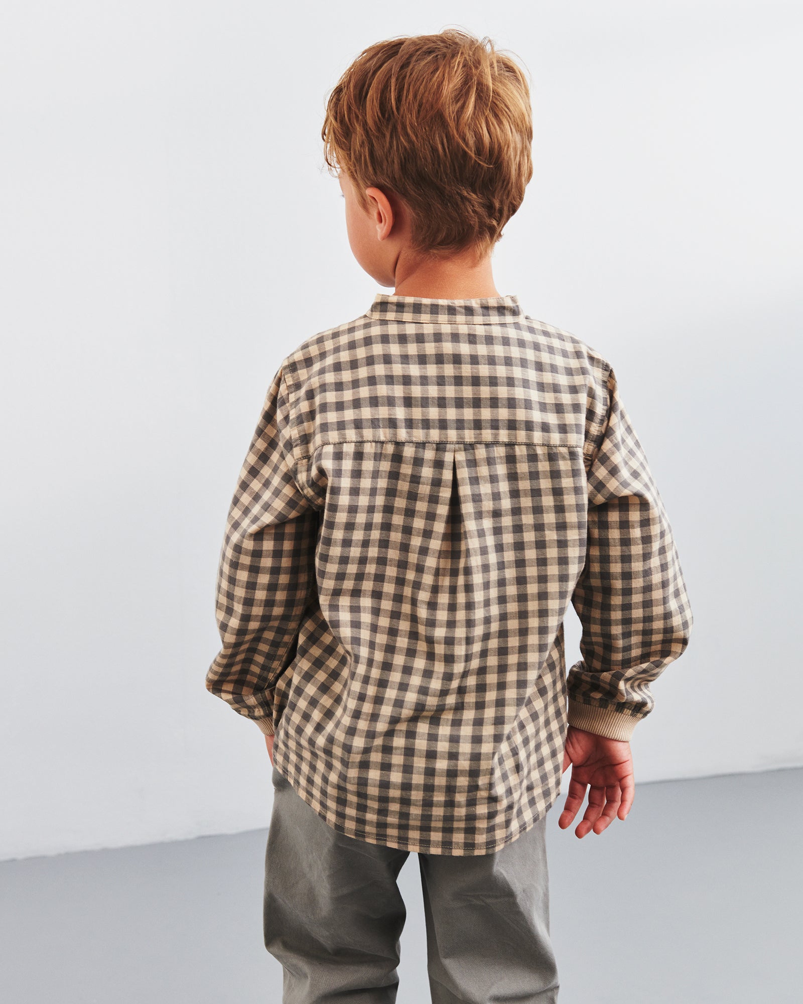 Micro Gingham Katoenen Overhemd - Kids - Grey/Beige