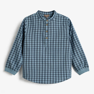 Micro Gingham Katoenen Overhemd - Kids - Blue
