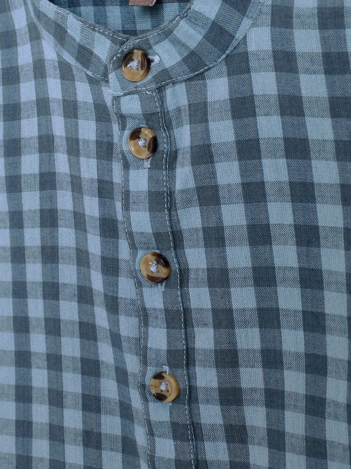Micro Gingham Katoenen Overhemd - Kids - Blue