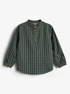 Micro Gingham Katoenen Overhemd - Kids - Green