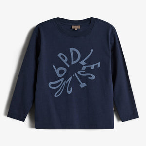 Warp Text Long Sleeve T-shirt - Kids - Navy