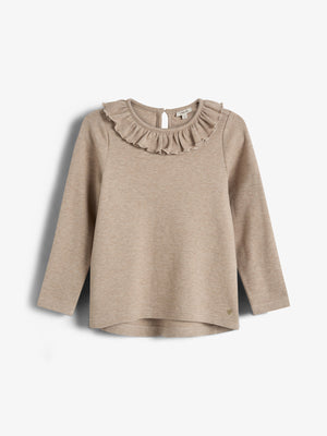 Pluche Jersey Pierrot Kraag Blouse - Kids - Beige Melange
