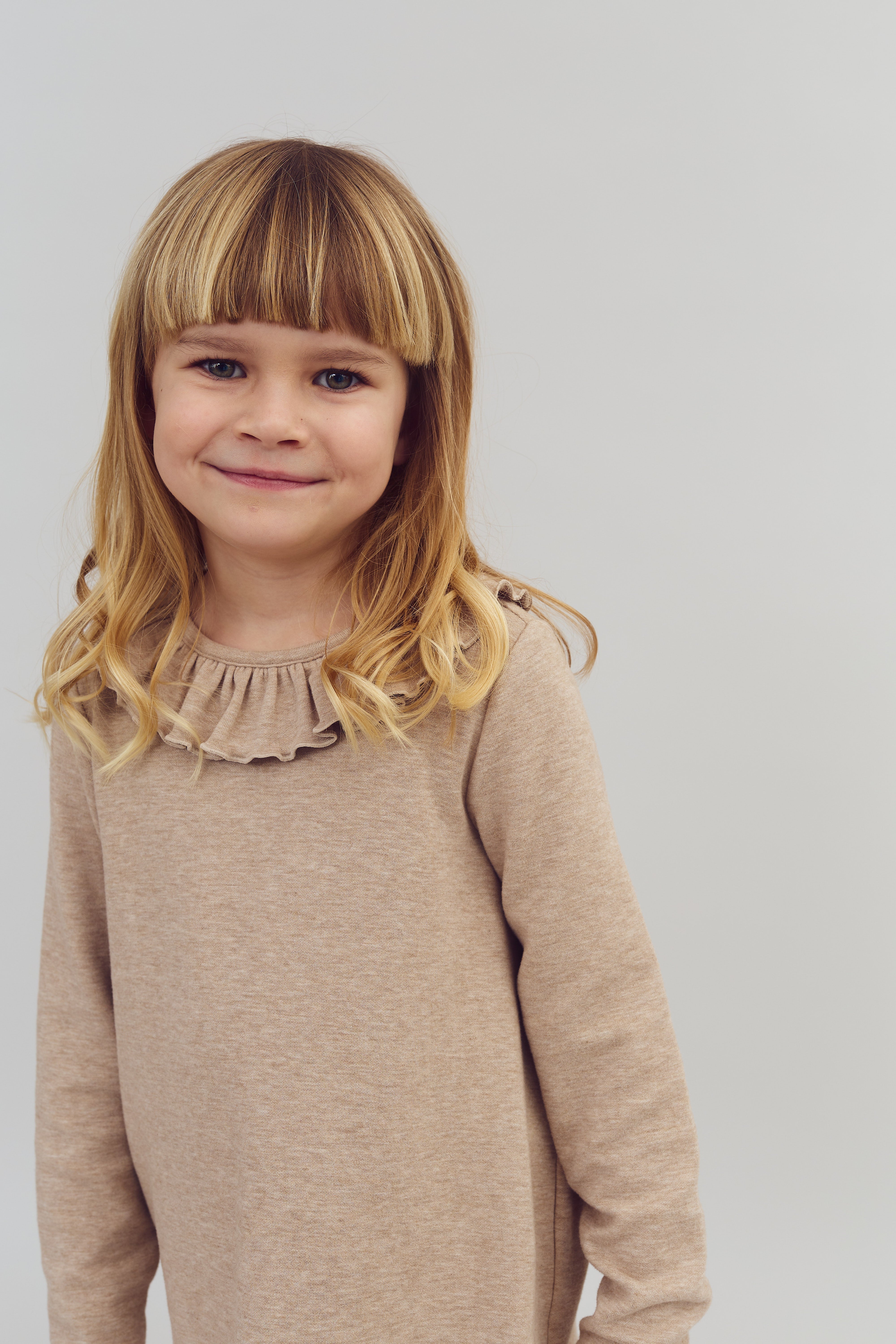 Pluche Jersey Pierrot Kraag Blouse - Kids - Beige Melange