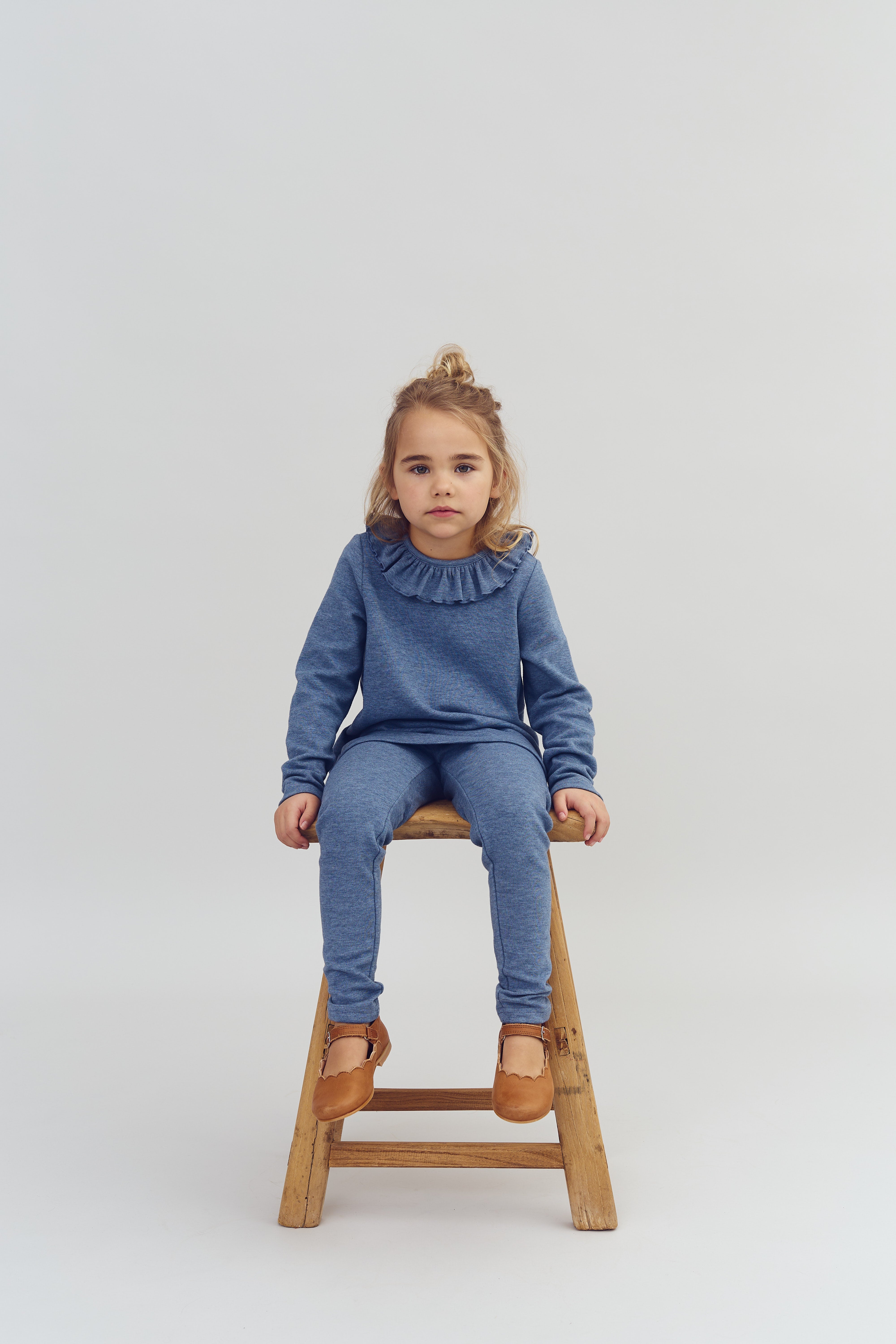 Legging van pluche jersey - Kids - Blue Melange