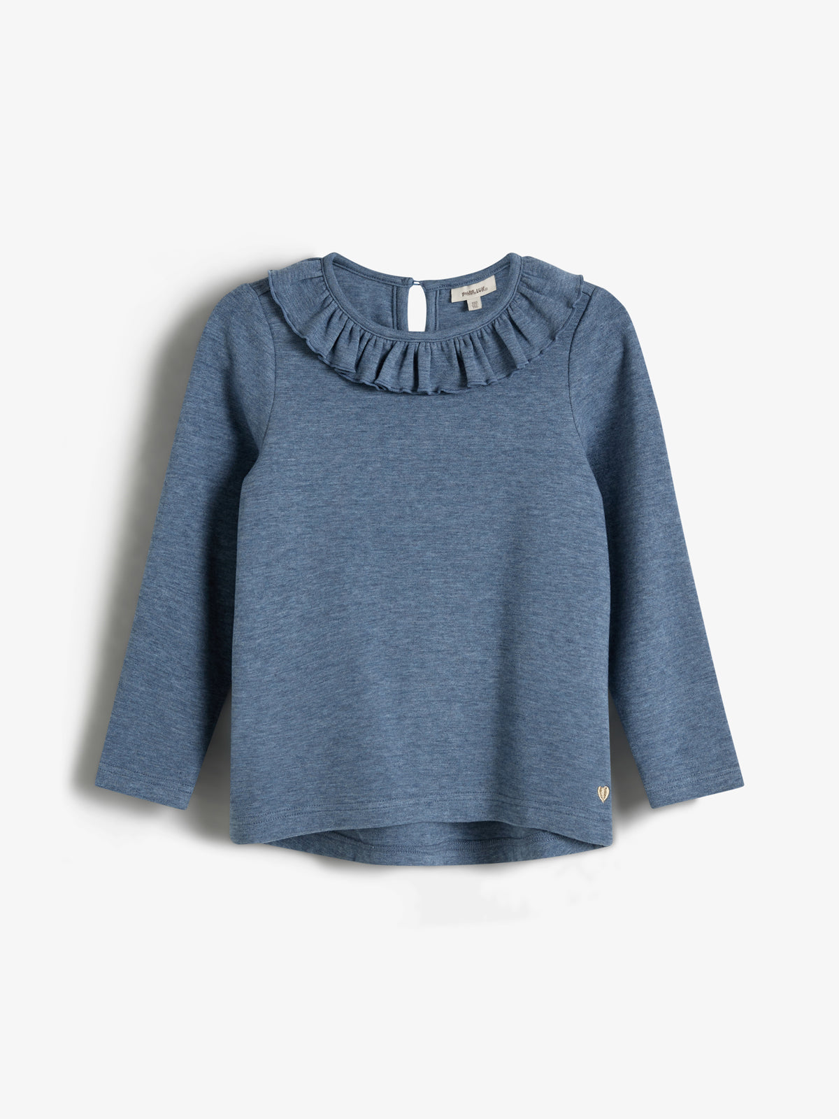 Pluche Jersey Pierrot Kraag Blouse - Kids - Blue Melange