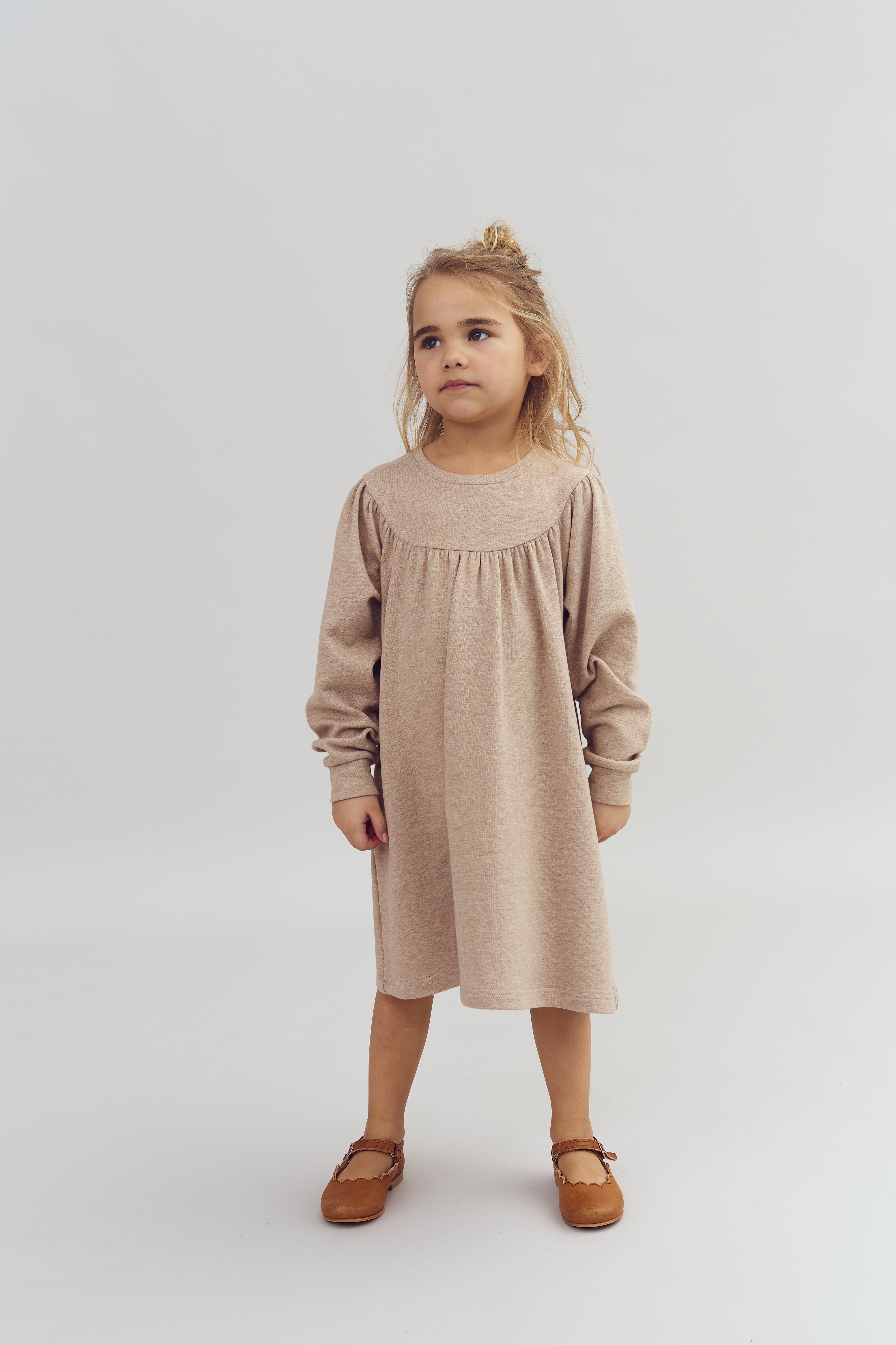 Pluche Jersey Jurk - Kids - Beige Melange