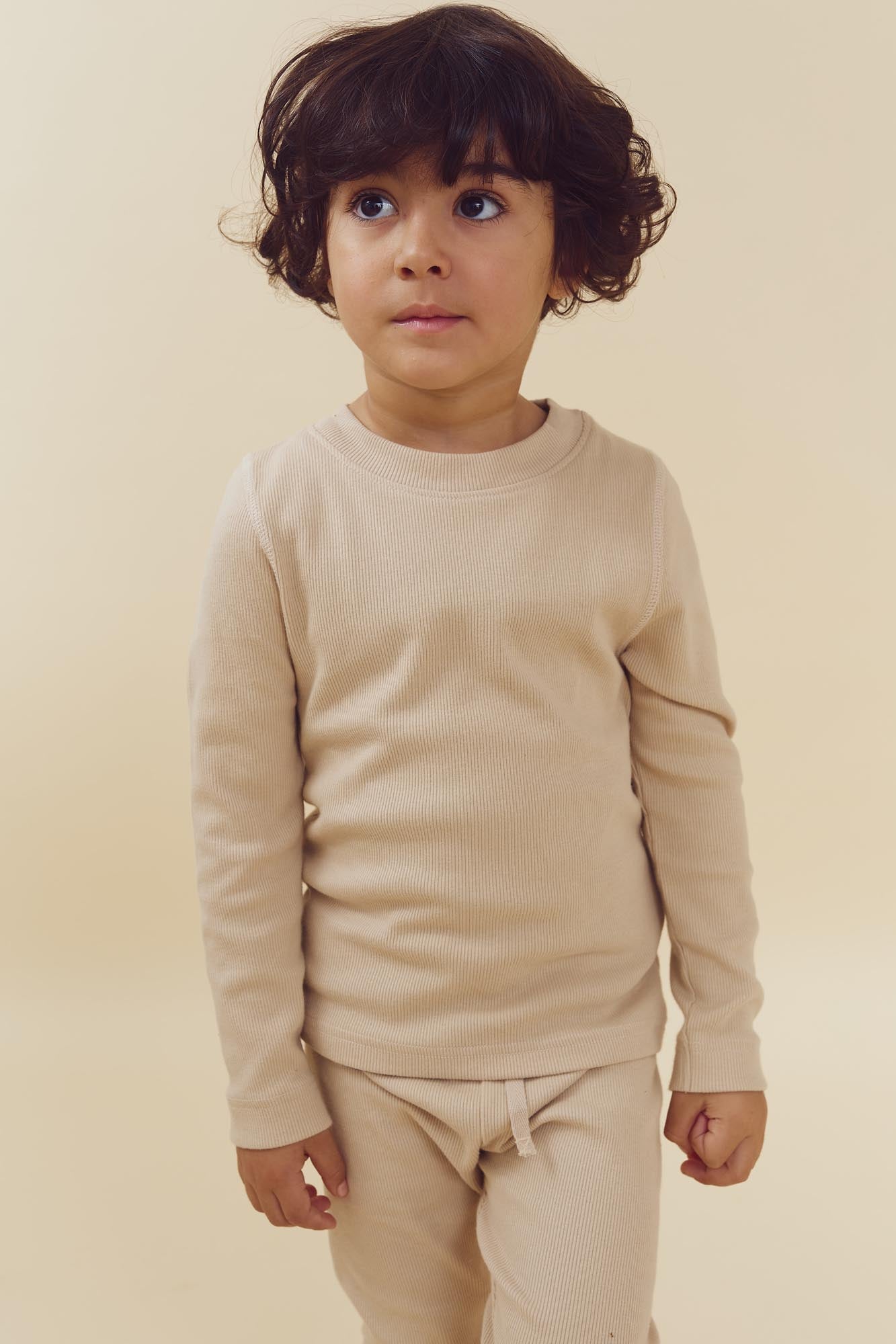 Basic Rib T-shirt met lange mouwen - Kids - Beige