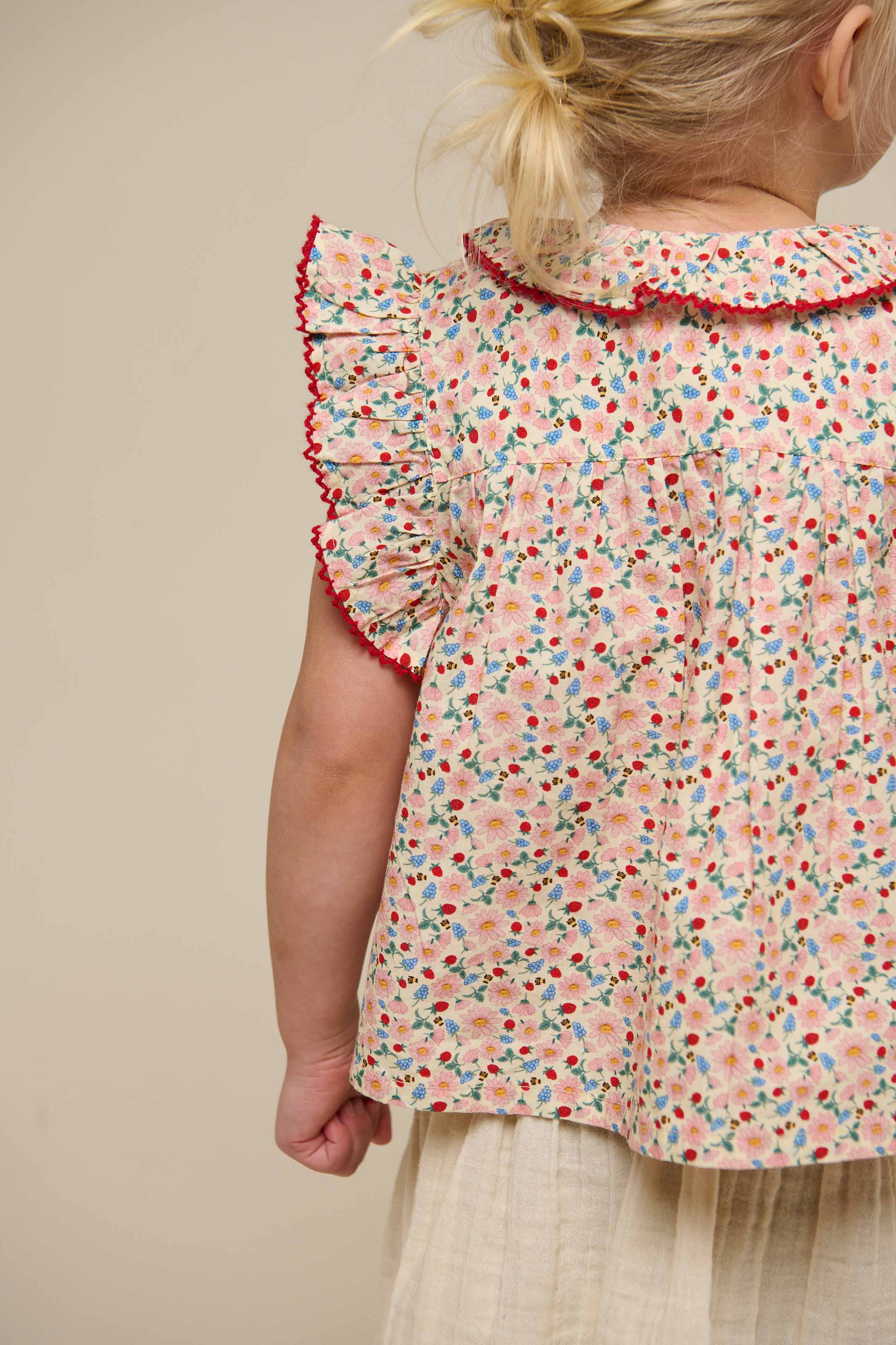 Poplin Top met Bloemenprint en Ruche - Kids - Rose | 100948 Poppy