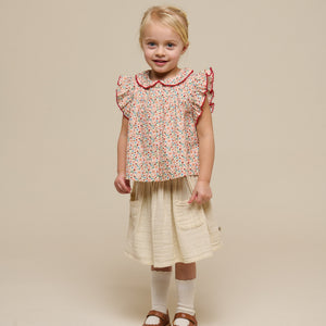 Poplin Top met Bloemenprint en Ruche - Kids - Rose | 100948 Poppy