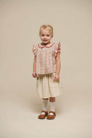 Poplin Top met Bloemenprint en Ruche - Kids - Rose | 100948 Poppy