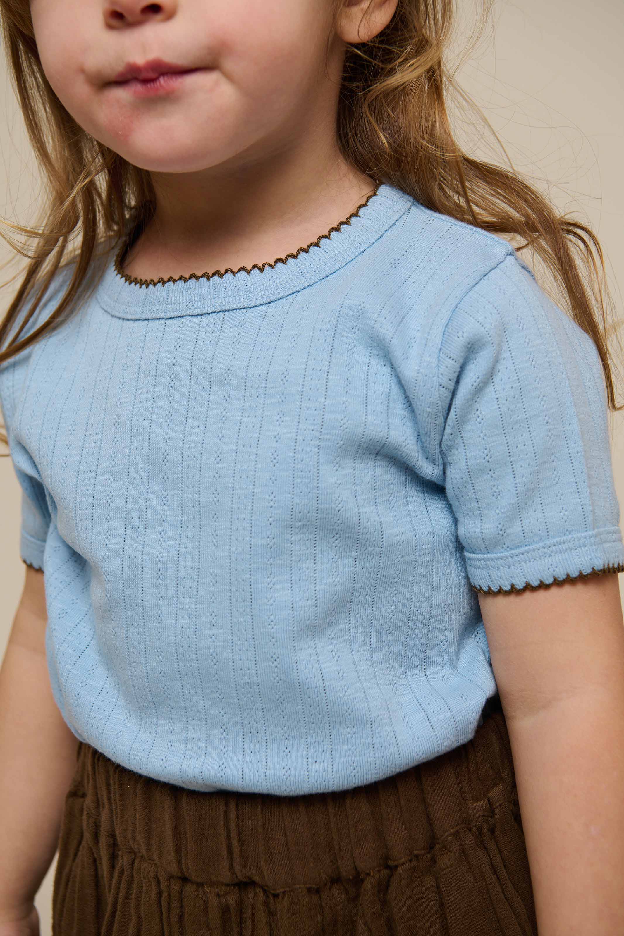 Pointelle T-shirt met contrasterende picot - Kids - Powder Blue | 101285 Drew