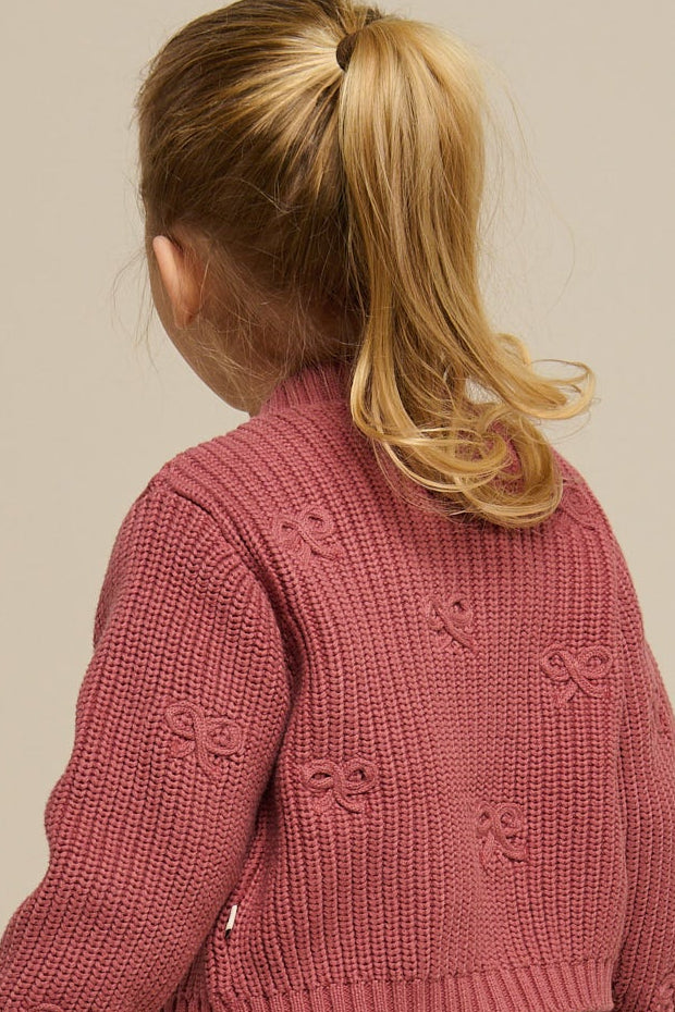 Gebreid katoenen vest met strikjes - Kids - Old Rose | 100792 Freya