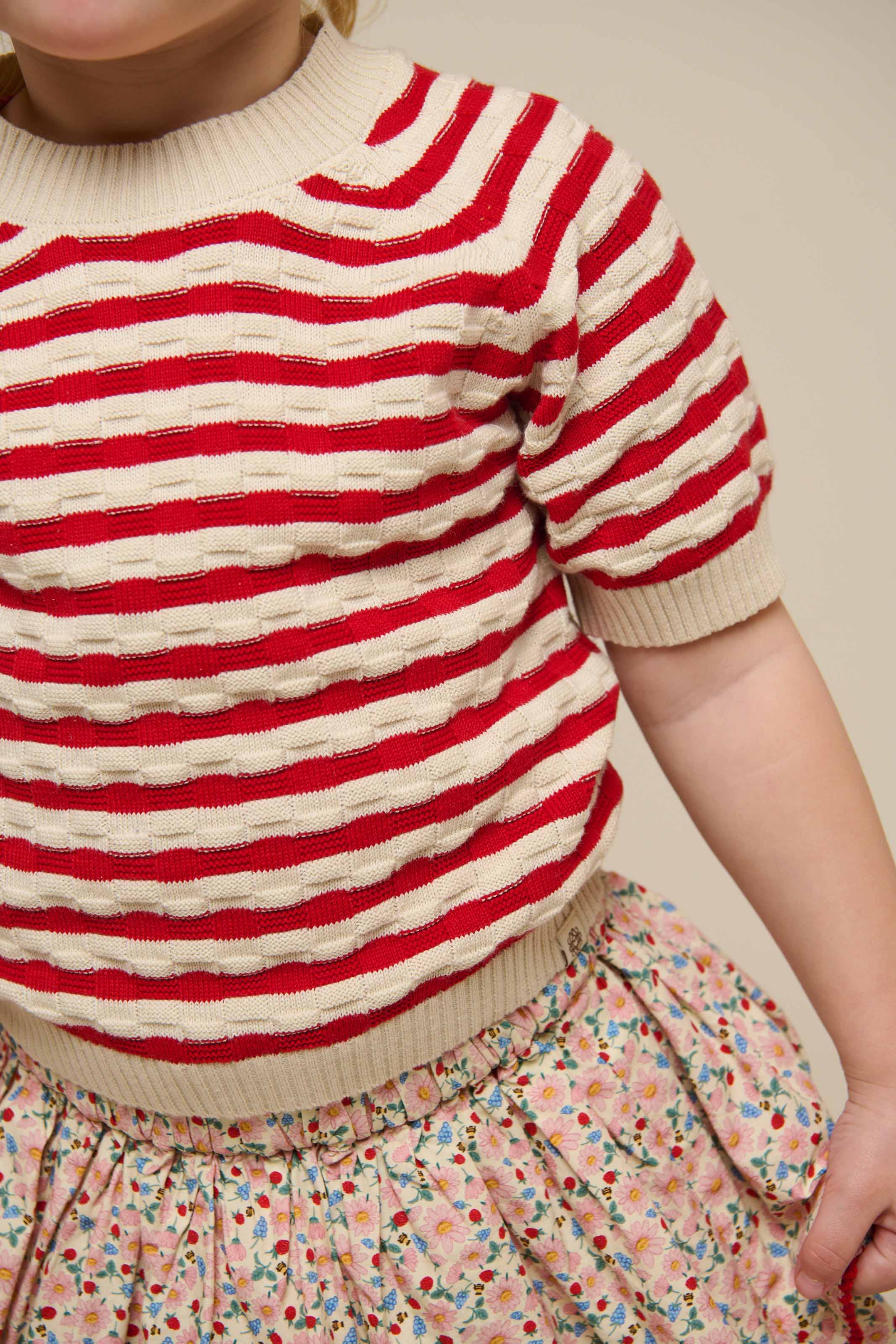 Gestreepte Katoenen Korte Mouw Trui - Kids - Cherry Red Stripe | 101239 Martha