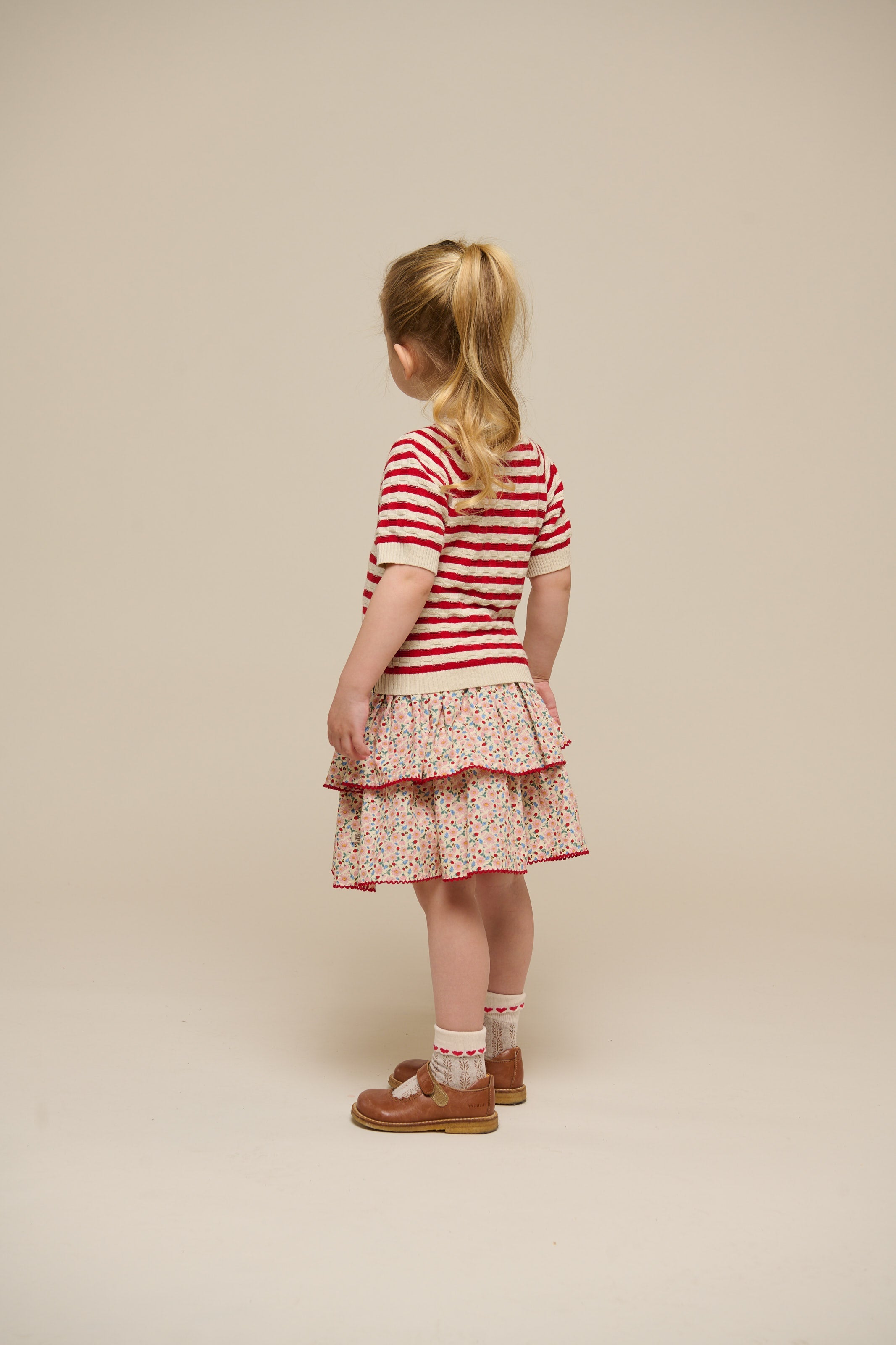 Gestreepte Katoenen Korte Mouw Trui - Kids - Cherry Red Stripe | 101239 Martha