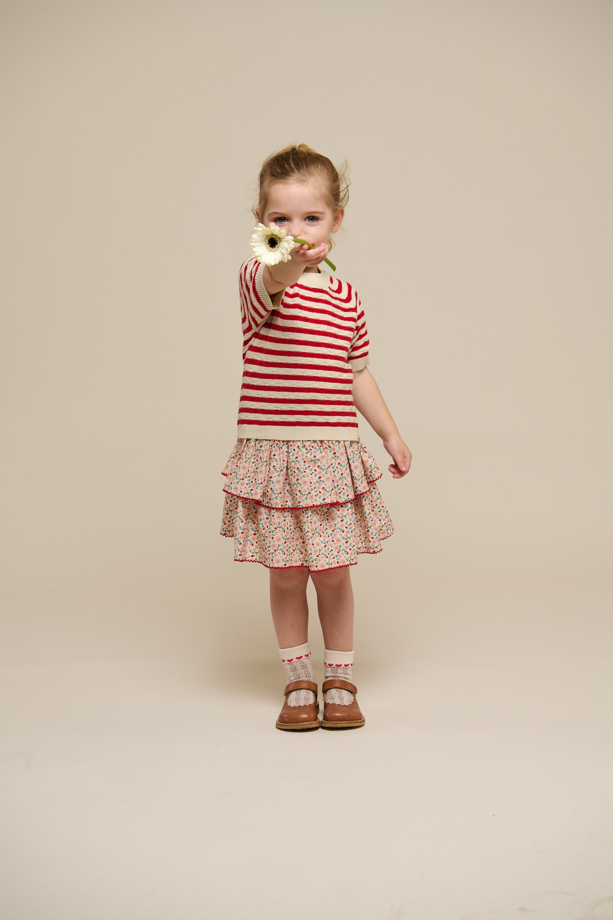 Poplin rok met bloemenprint en ruche - Kids - Rose | 100952 Poppy