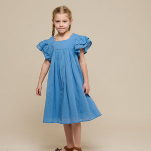 Katoenen jurk met Ric Rac Ruche - Tween - Dusty Blue | 101067 Alma