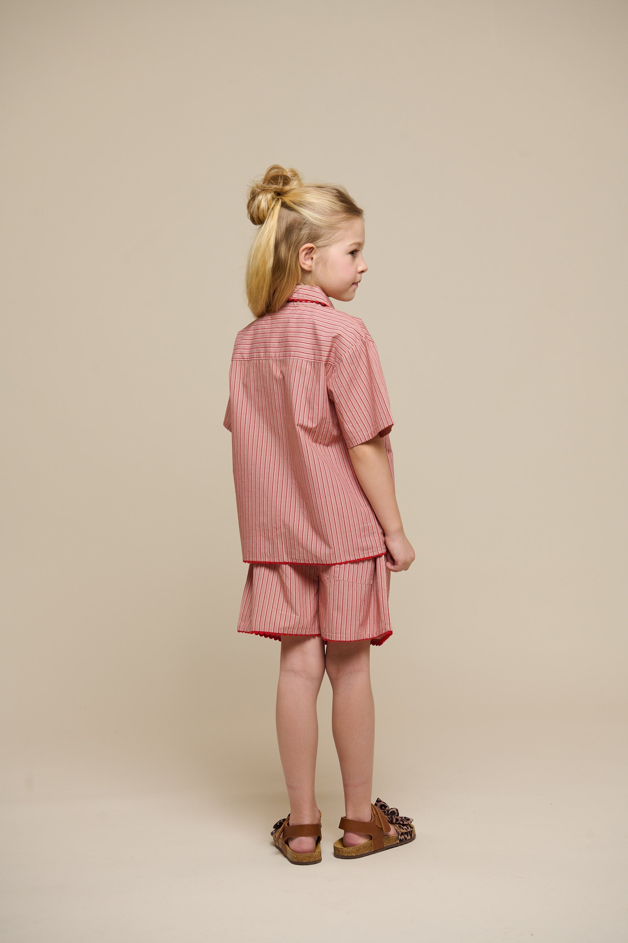 Gestreepte poplin overhemd en shorts set - Tween - Old Rose/Cherry Red | 100947 Olivia