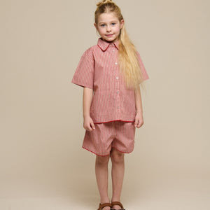Gestreepte poplin overhemd en shorts set - Tween - Old Rose/Cherry Red | 100947 Olivia