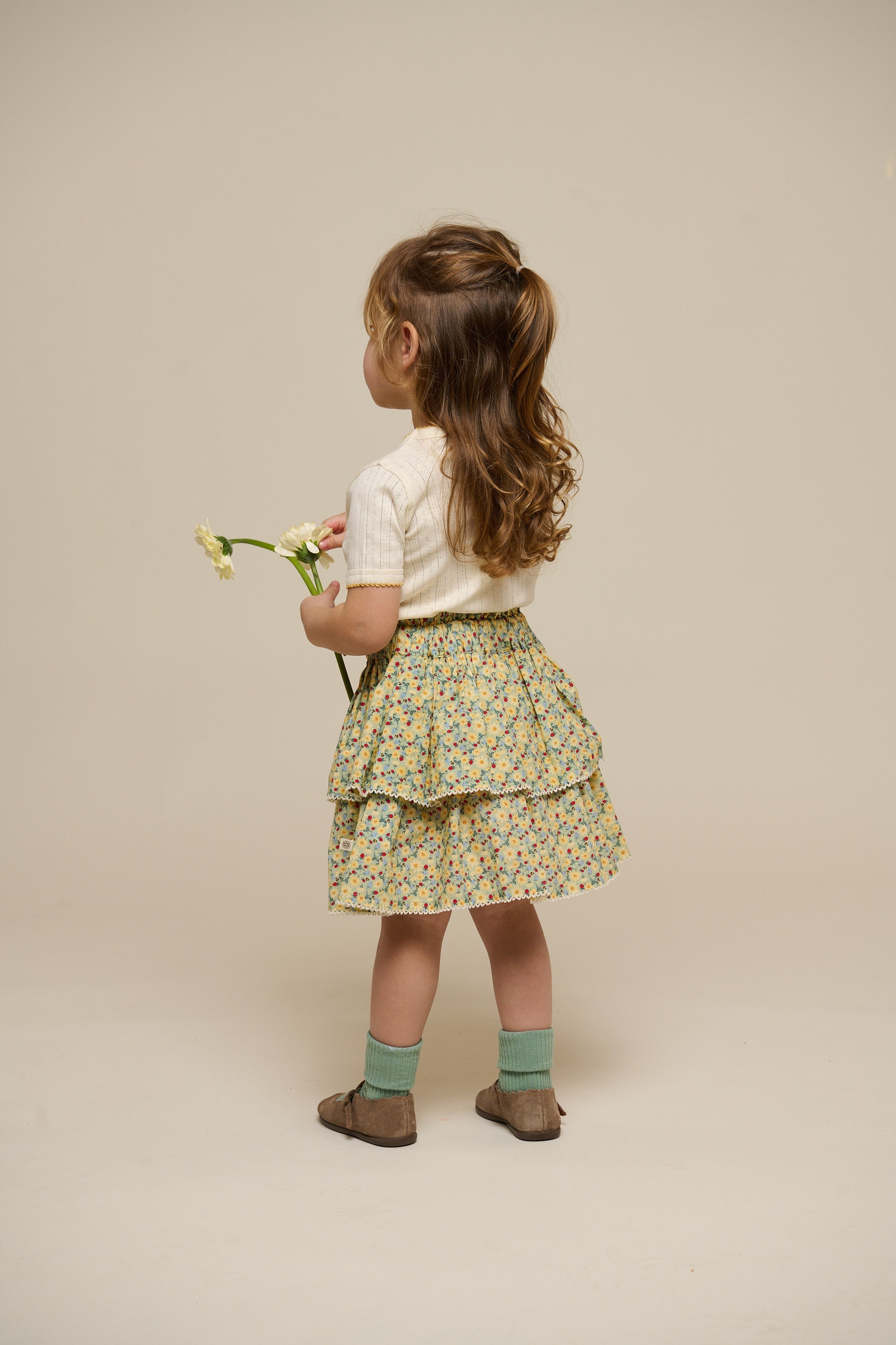 Poplin rok met bloemenprint en ruche - Kids - Green | 100954 Poppy