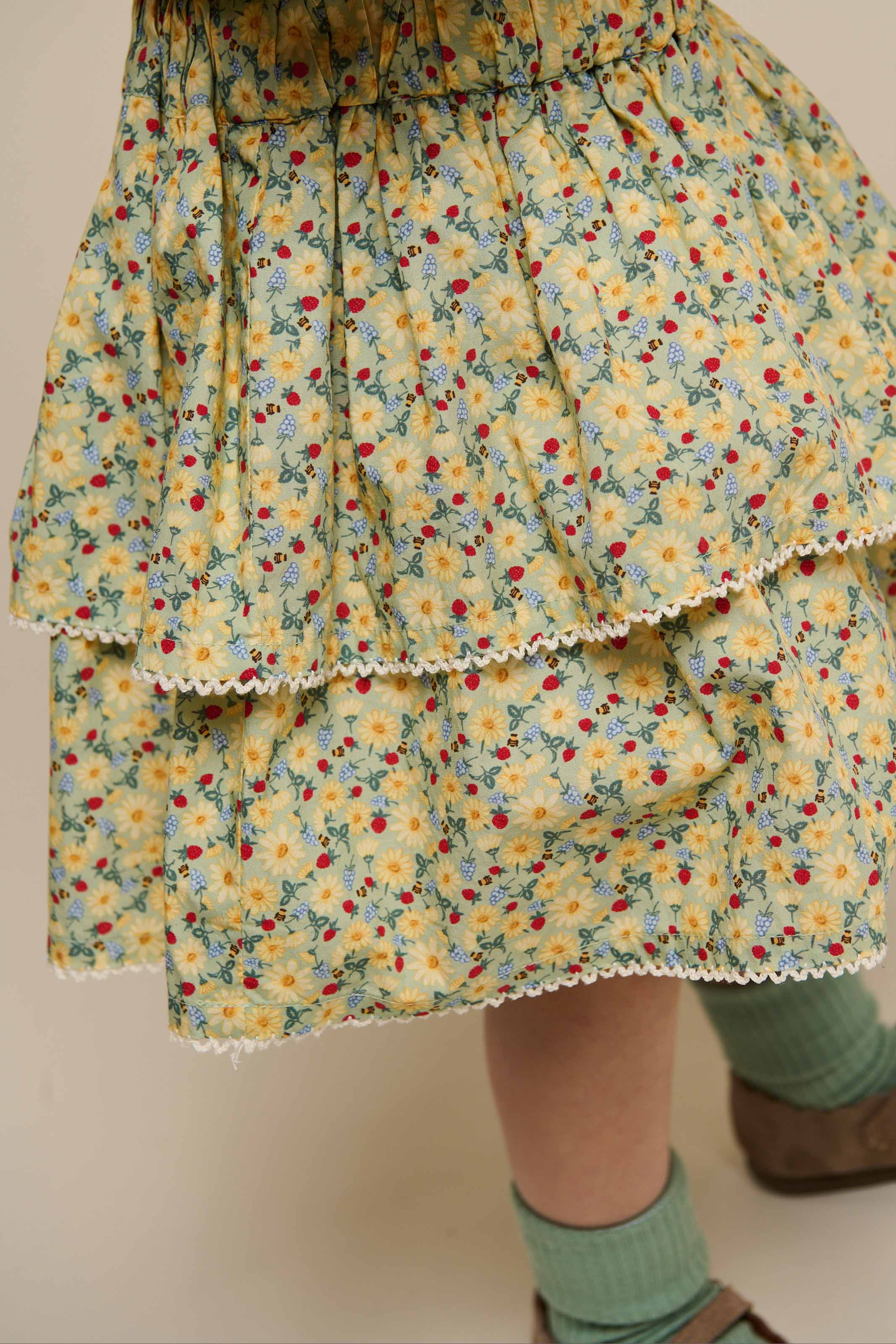 Poplin rok met bloemenprint en ruche - Kids - Green | 100954 Poppy