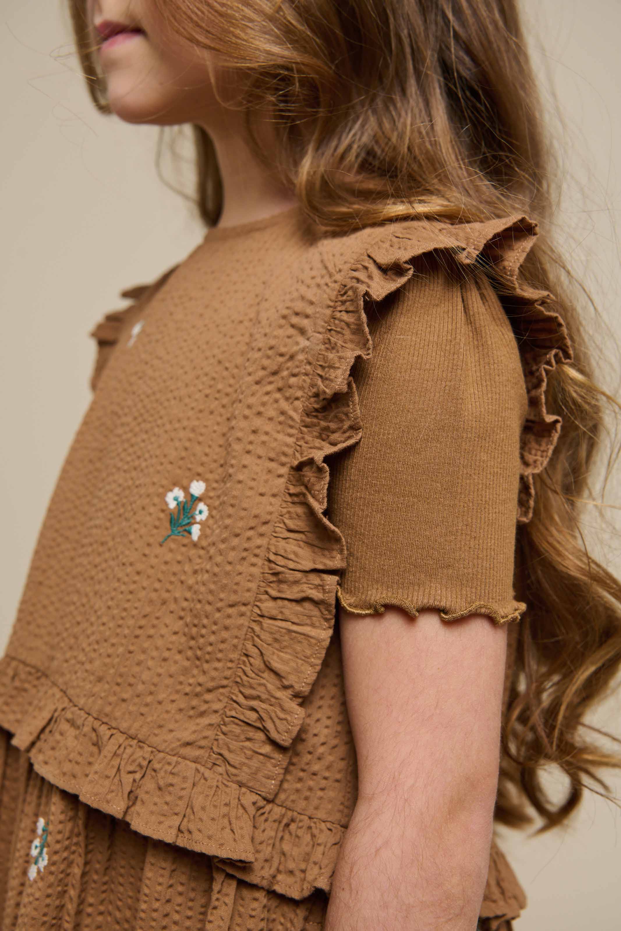 Geborduurde Seersucker Jurk - Tween - Coconut | 100979 Nora