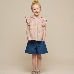 Poplin Top met Bloemenprint en Ruche - Tween - Rose | 100949 Poppy