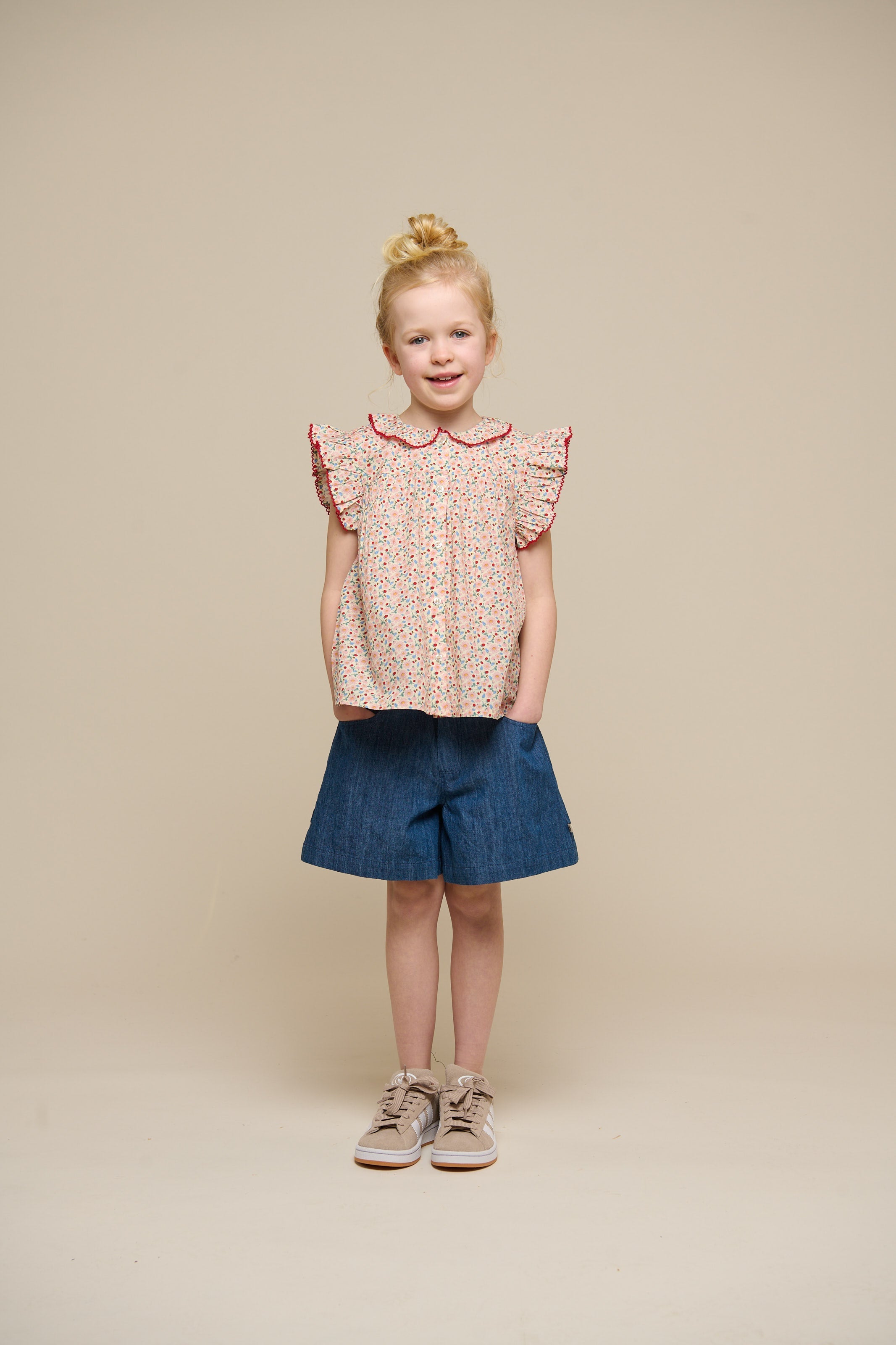 Poplin Top met Bloemenprint en Ruche - Tween - Rose | 100949 Poppy