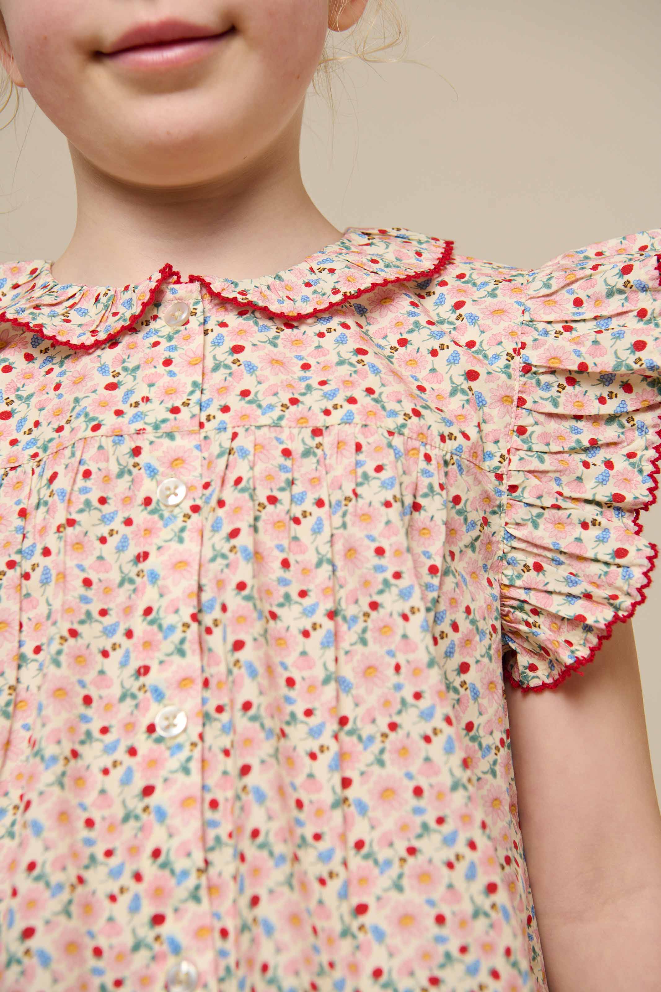 Poplin Top met Bloemenprint en Ruche - Tween - Rose | 100949 Poppy