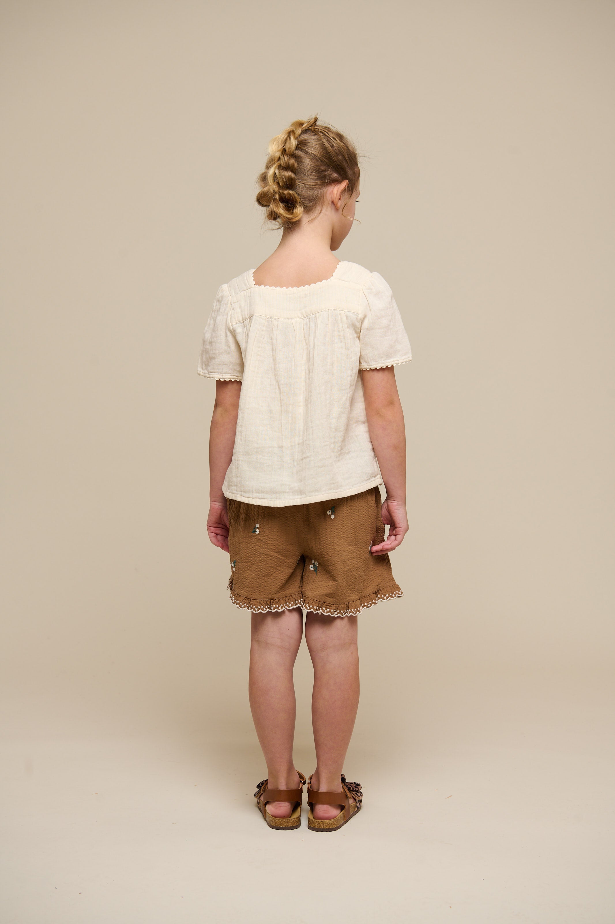 Geborduurde seersucker shorts - Tween - Coconut | 100987 Nora