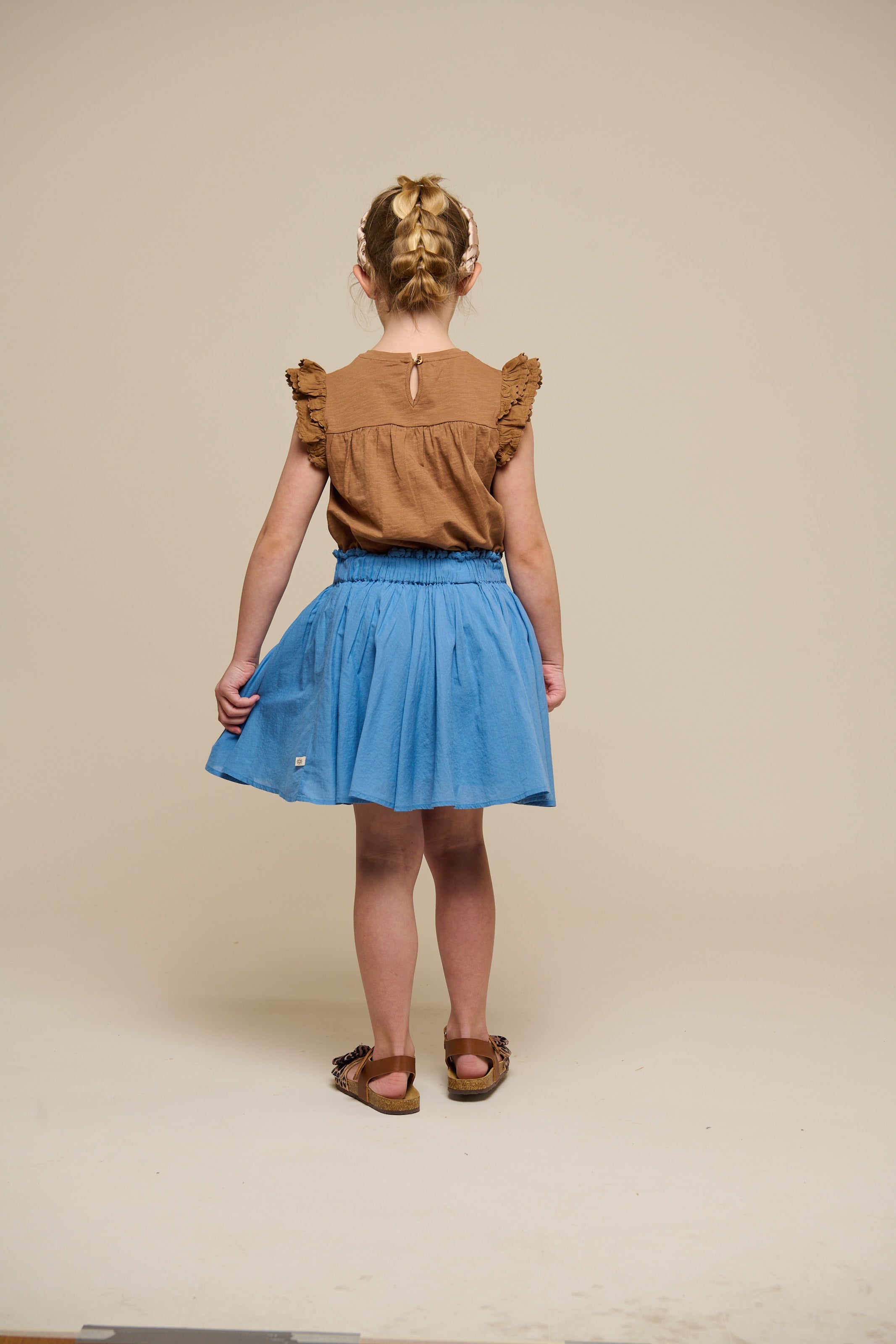 Katoenen rok met Ric Rac ruche - Tween - Dusty Blue | 101070 Alma